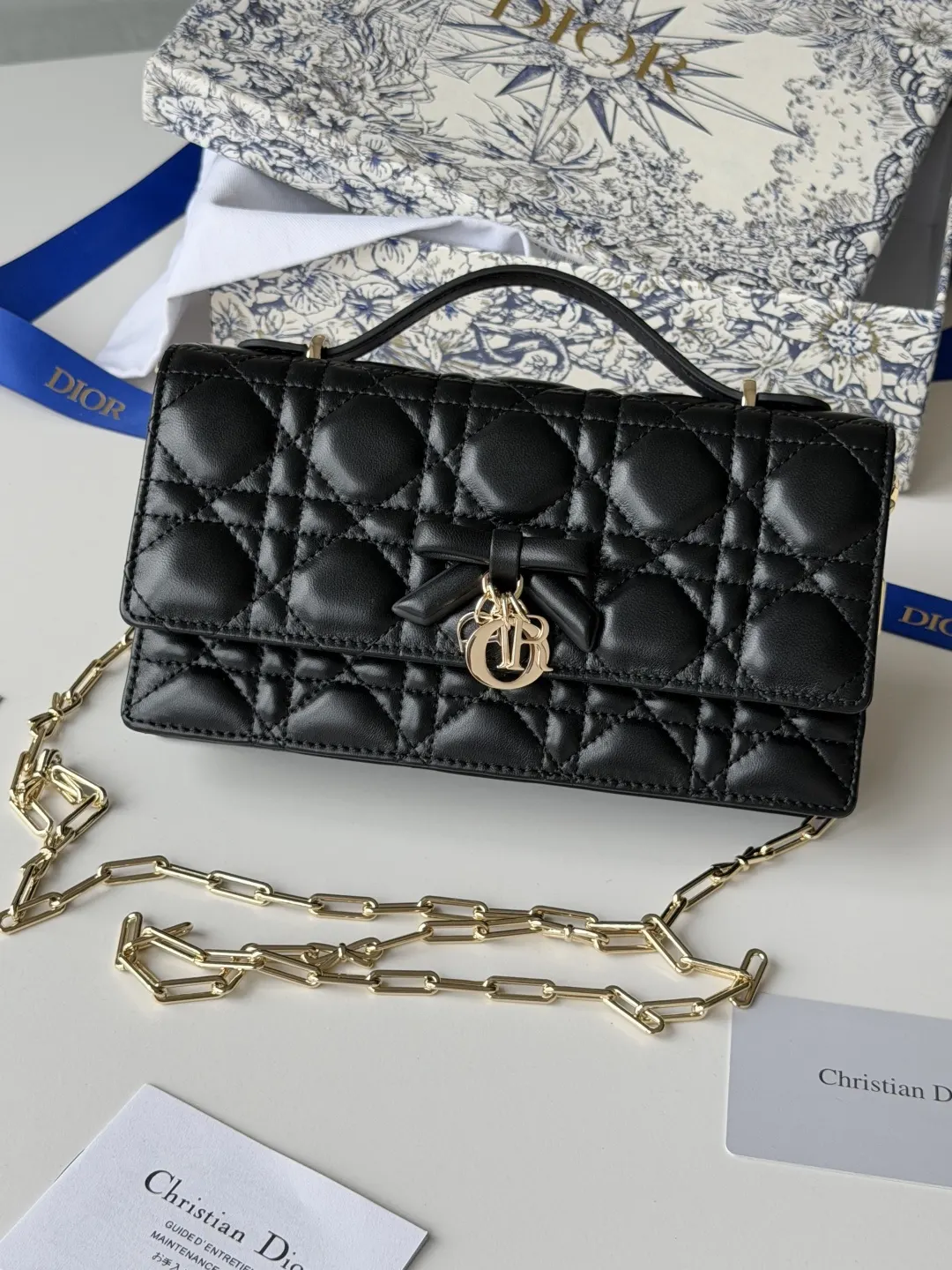 Dior 黑色羊皮链条手拿包 晚宴斜挎