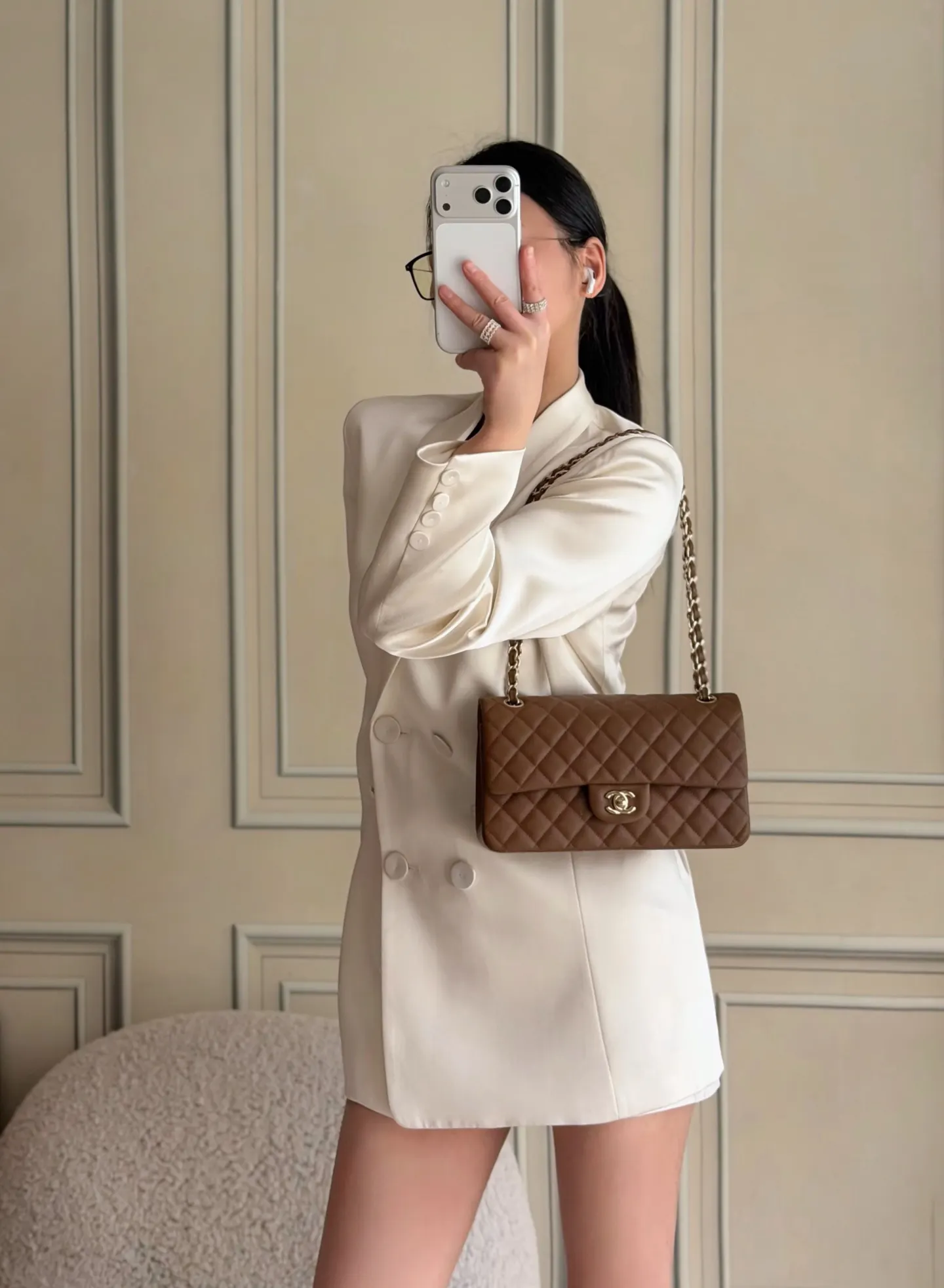 Chanel Brown Leather Quilted Crossbody Bag