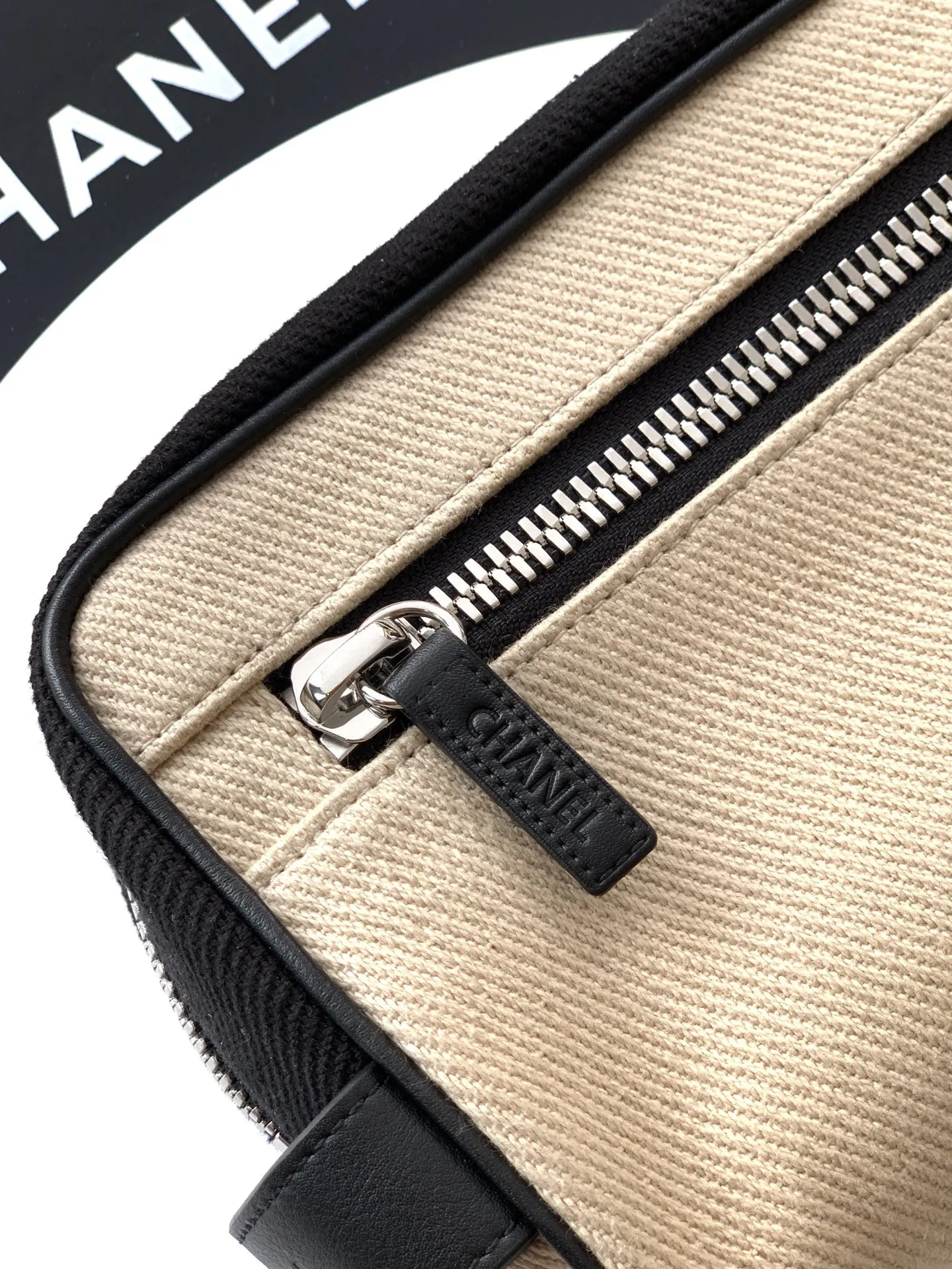 Chanel Black Beige Hobo Shoulder Bag Vintage Canvas