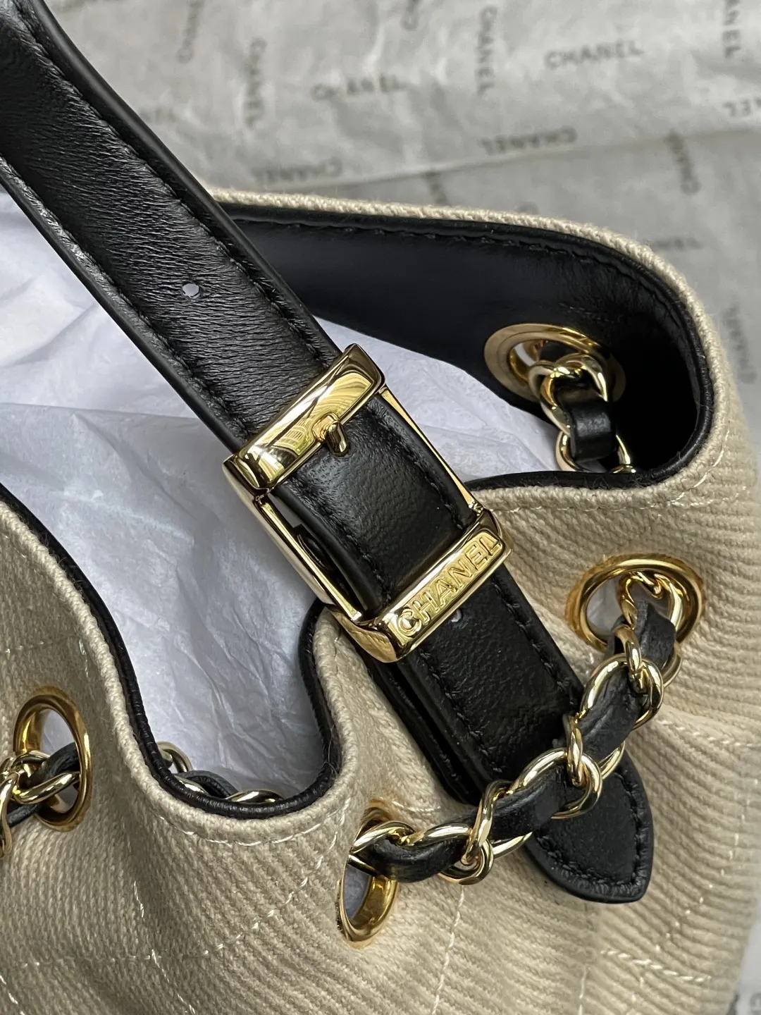 CHANEL Hobo 黑色 米色 羊皮 托特包 大容量托特款