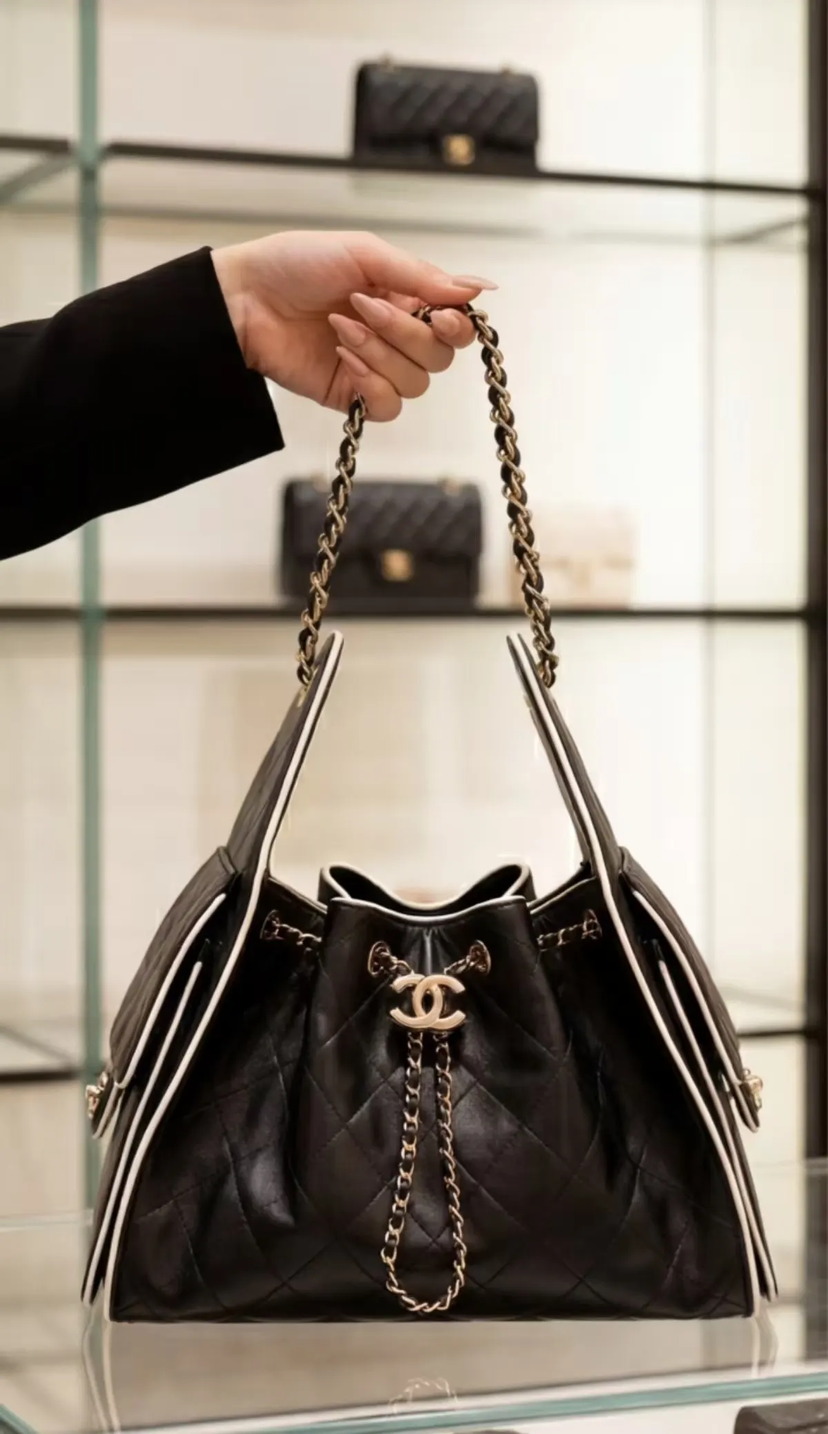 Black White Backpack Leather