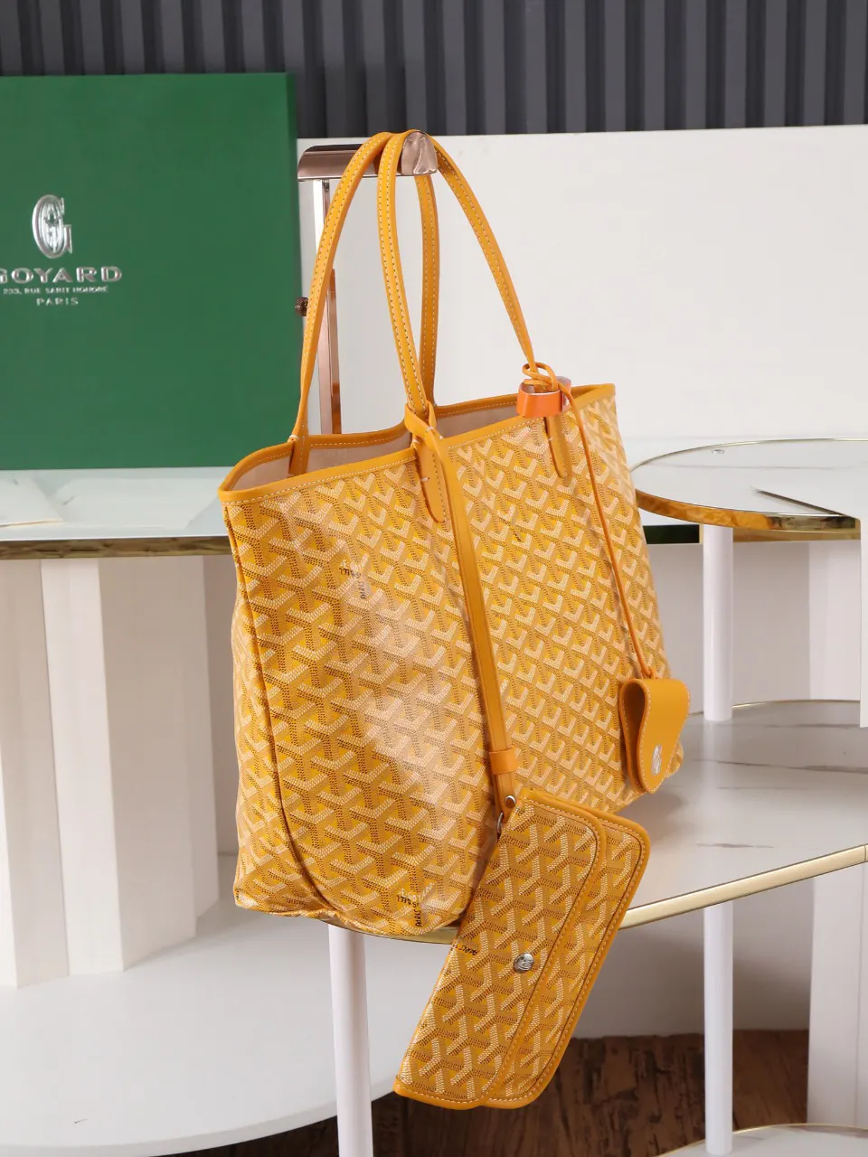Goyard Yellow Hobo Shoulder Bag Vintage Canvas