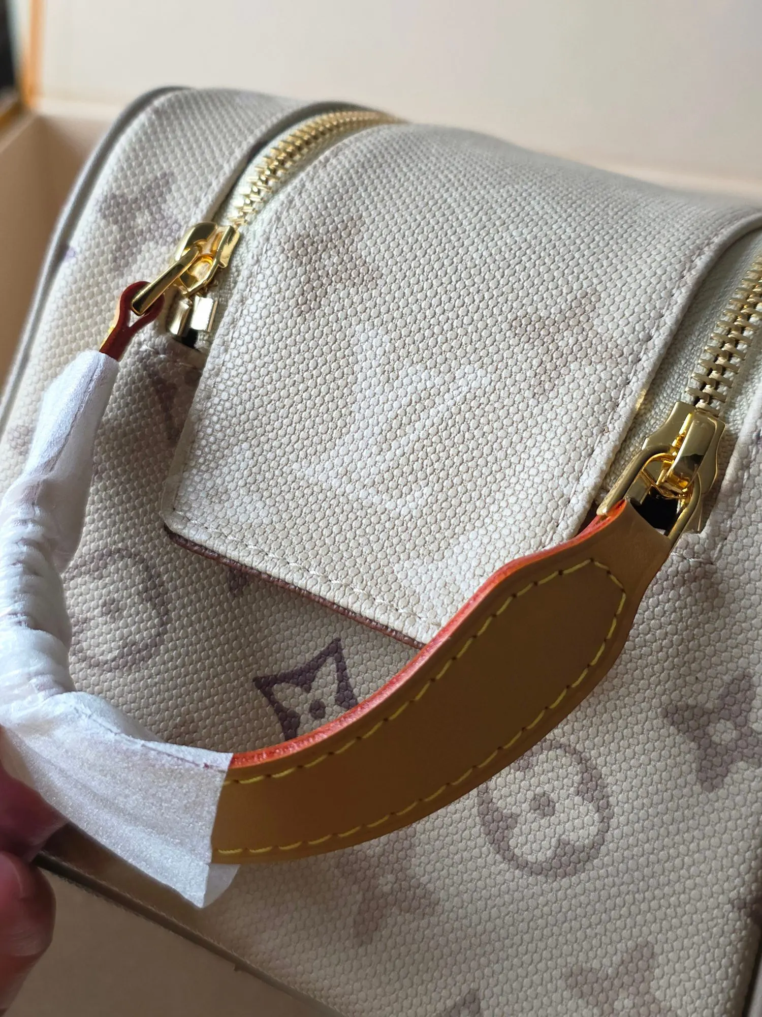 Beige Cosmetic Pouch Leather