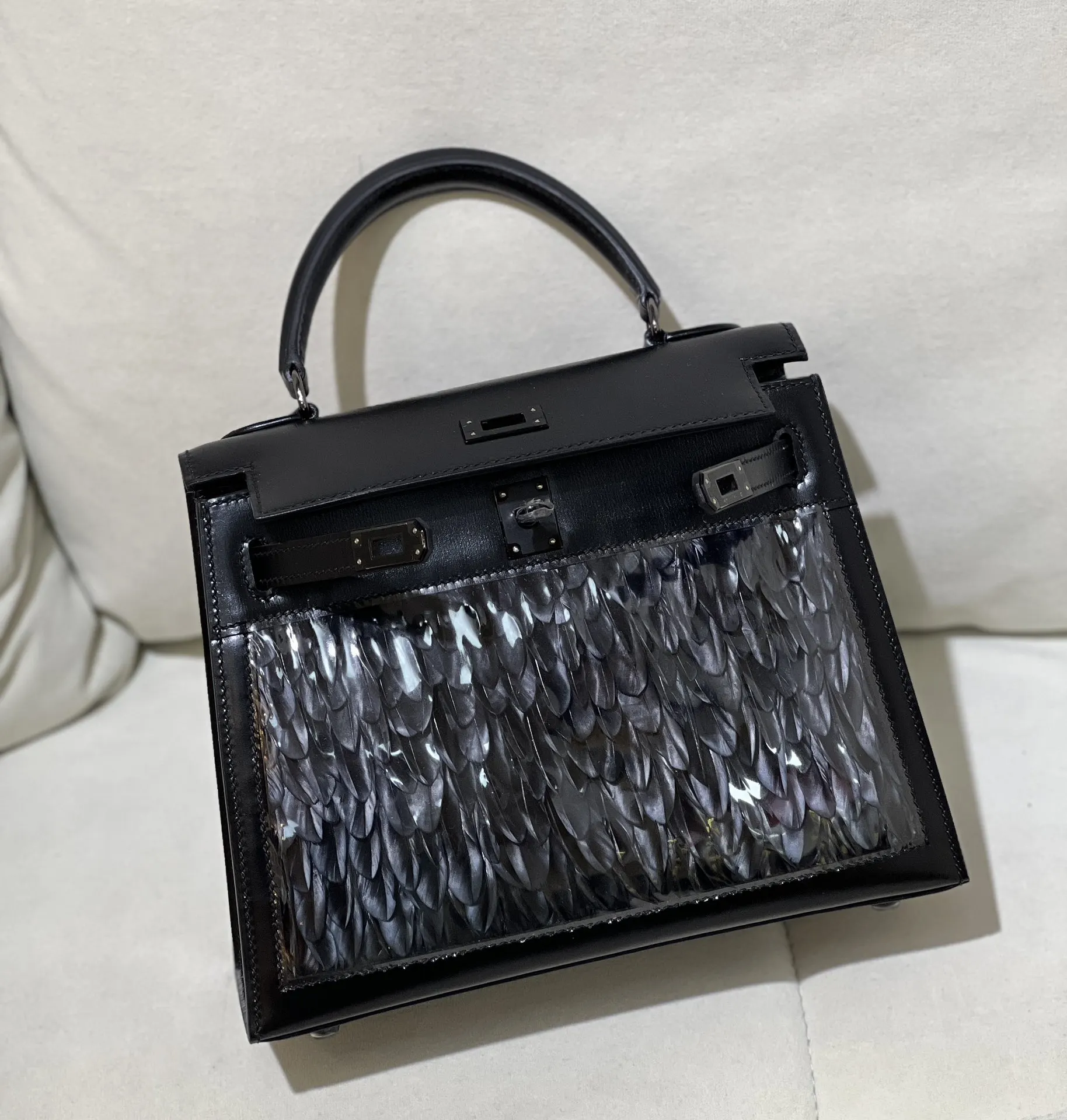 Hermès Kelly 黑色 皮革 手提包