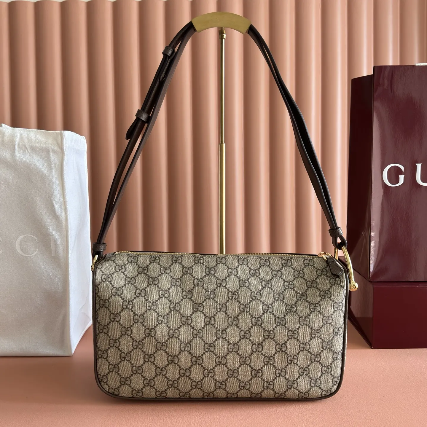 Gucci Brown Gold Hobo Shoulder Bag Vintage Leather