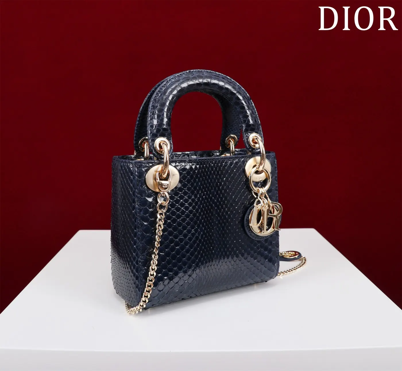 Dior Lady Dior Lady 蓝色藤格纹手提斜挎包 红底