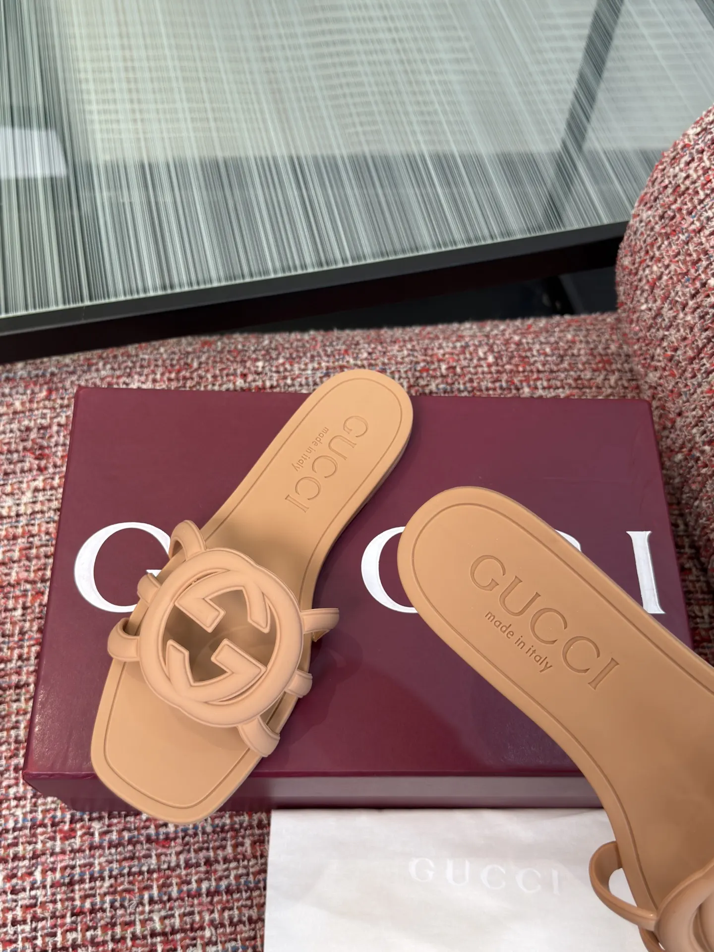Gucci Interlocking G 橙粉色凉拖 休闲 运动鞋