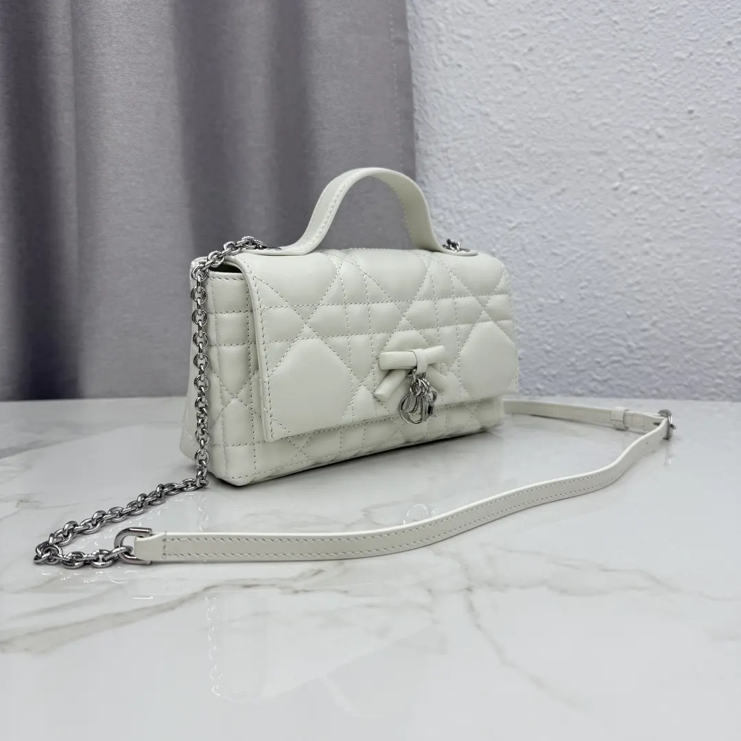 Dior Lady Dior 深蓝色羊皮手提斜挎包 金扣款