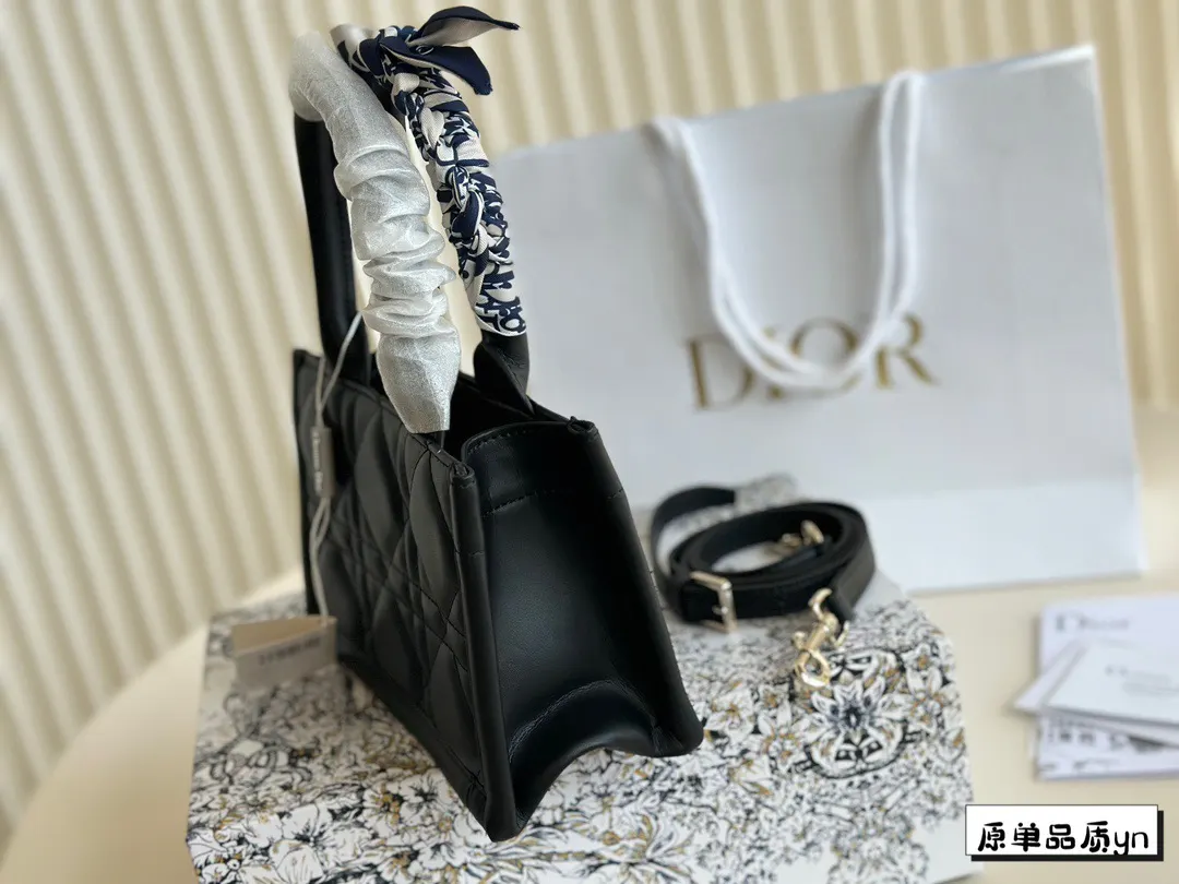 Dior Black Gold Tote Bag Leather