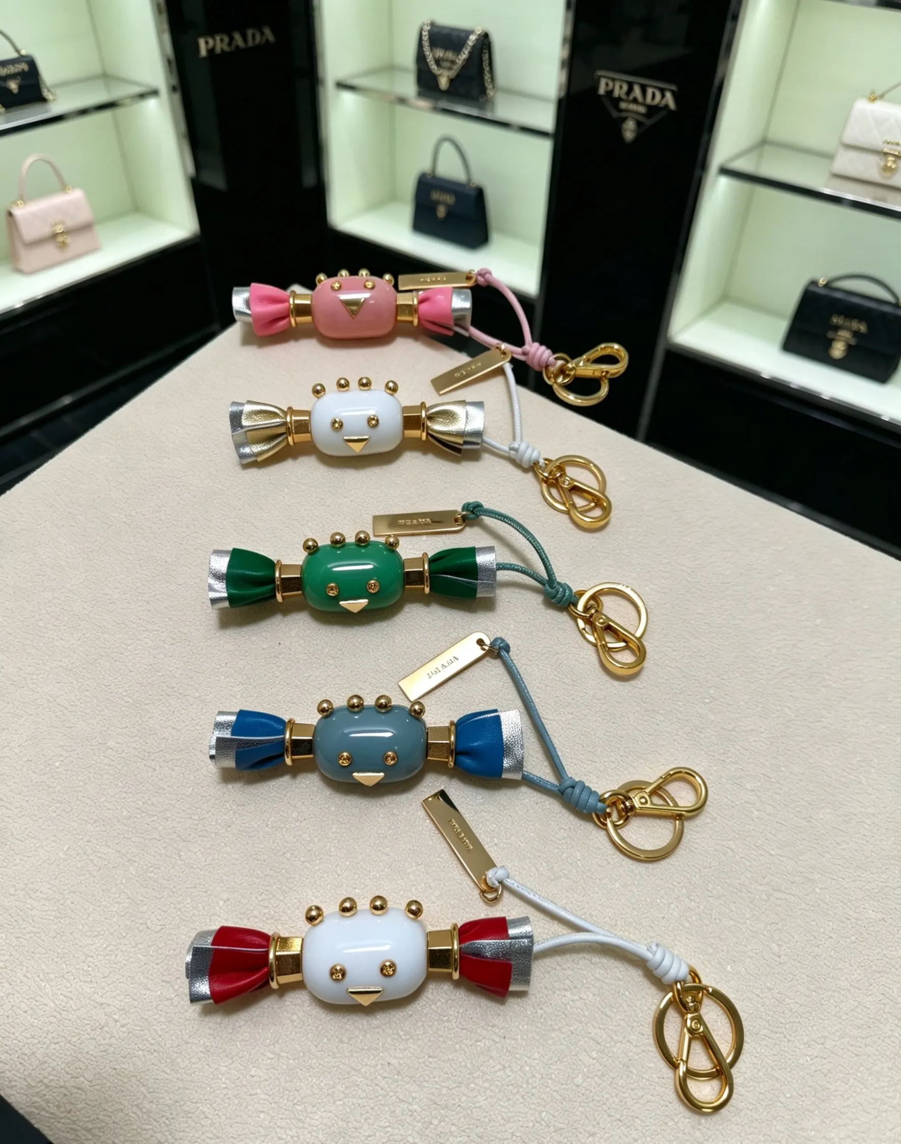 PRADA 金色 羊皮 三角标 包包挂饰 包袋点缀款