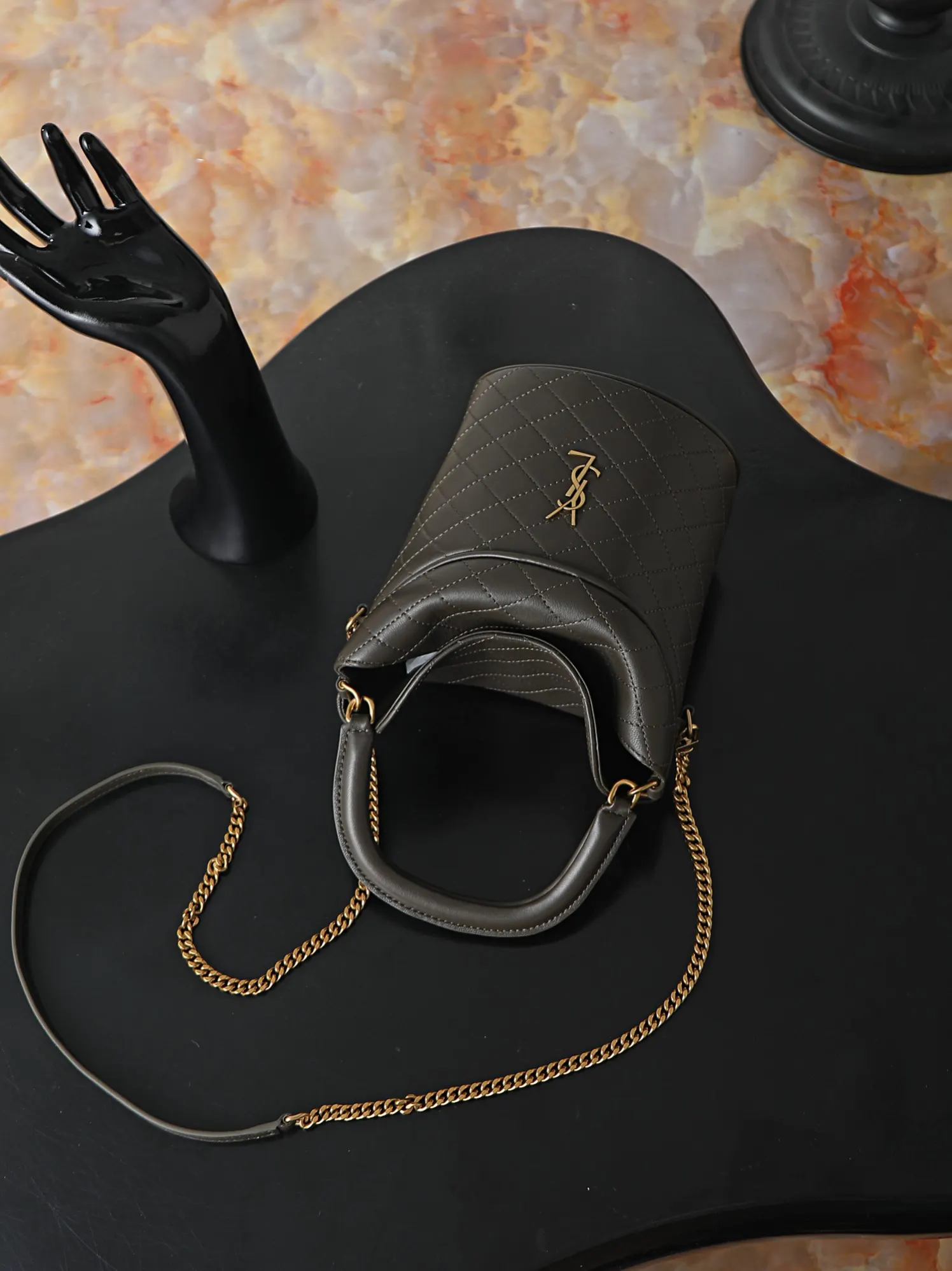 YSL 綠色 GabyBucket翻盖水桶包 薯条包 见面 鏈條包 精致鏈條款