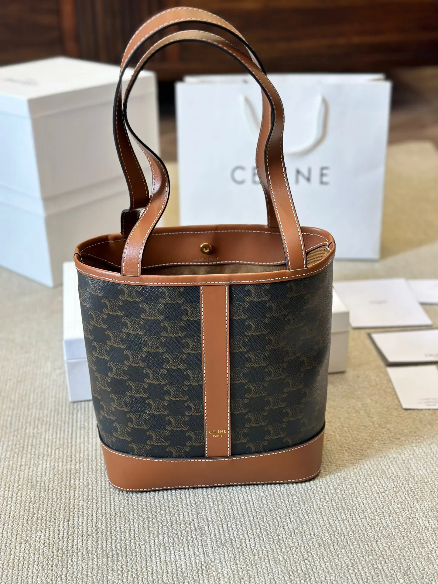 Celine 老花 牛皮 腋下包 复古腋下背款