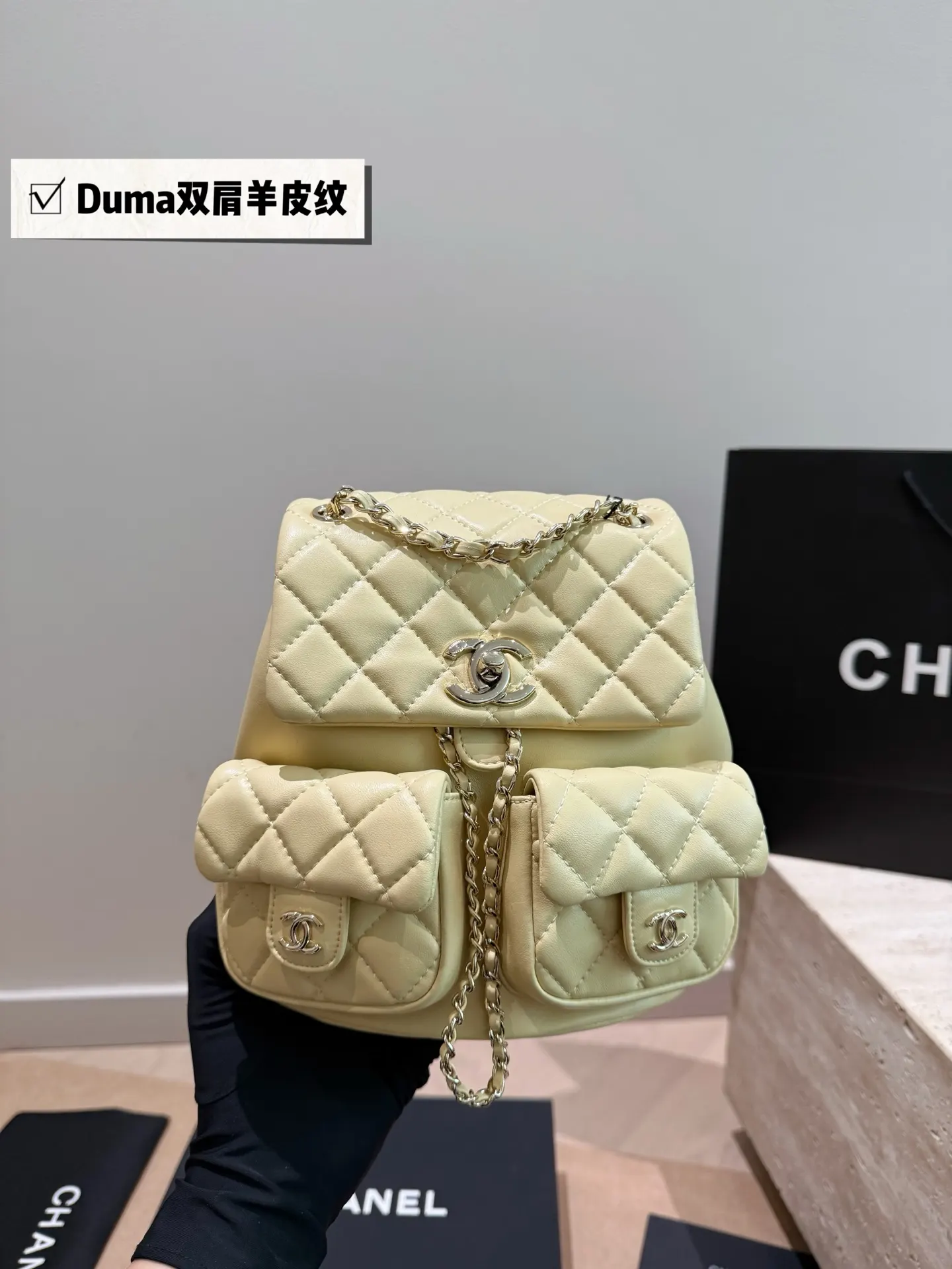 白色 金色 羊皮 雙肩包 实用雙肩款