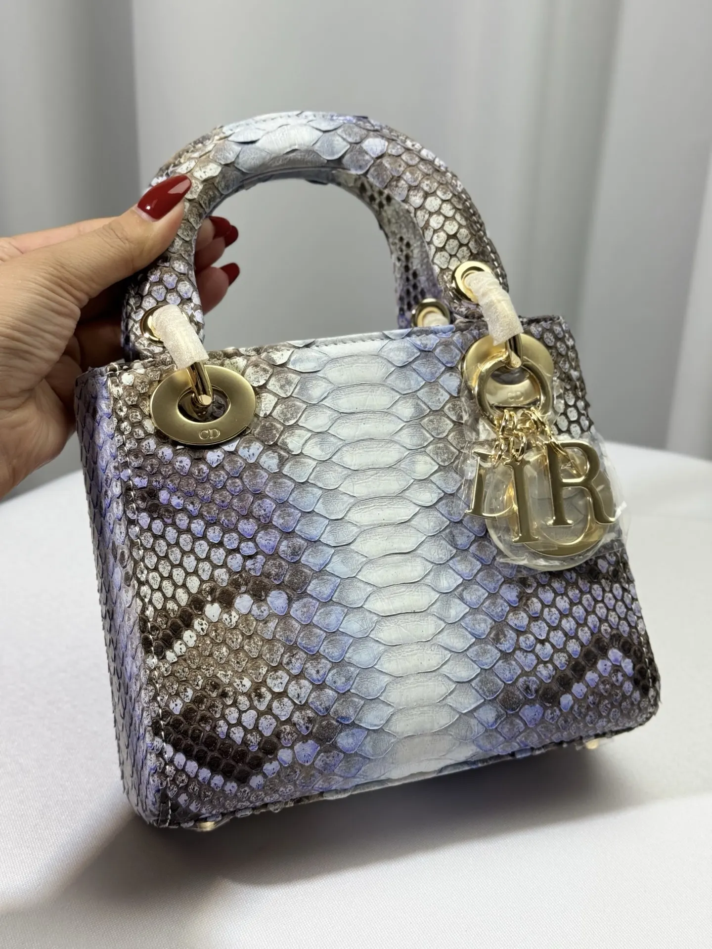 Dior Lady Dior Lady 银灰色藤格纹手提斜挎包 小号