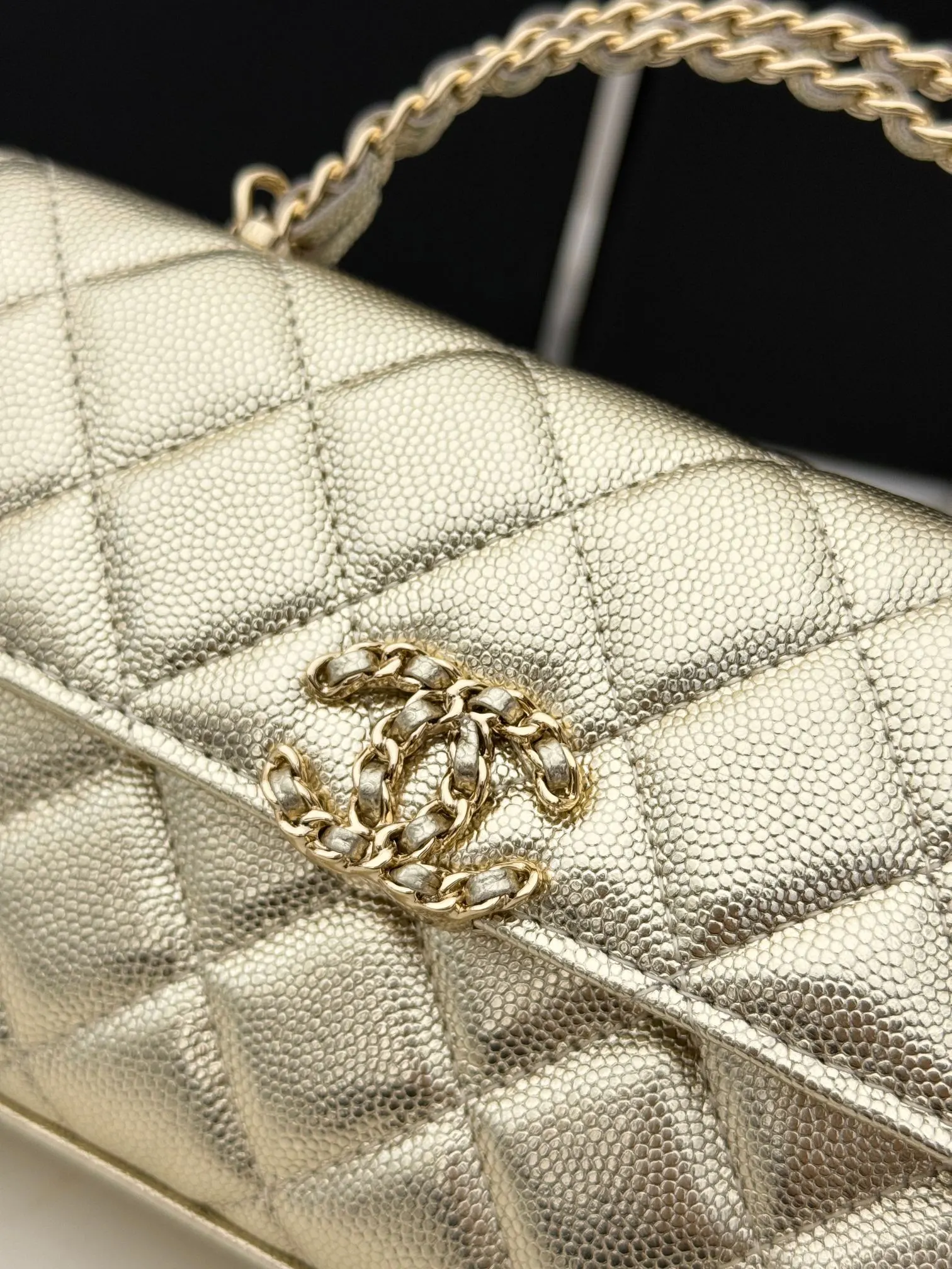 Chanel 米白色牛皮Kelly手提包 金链斜挎