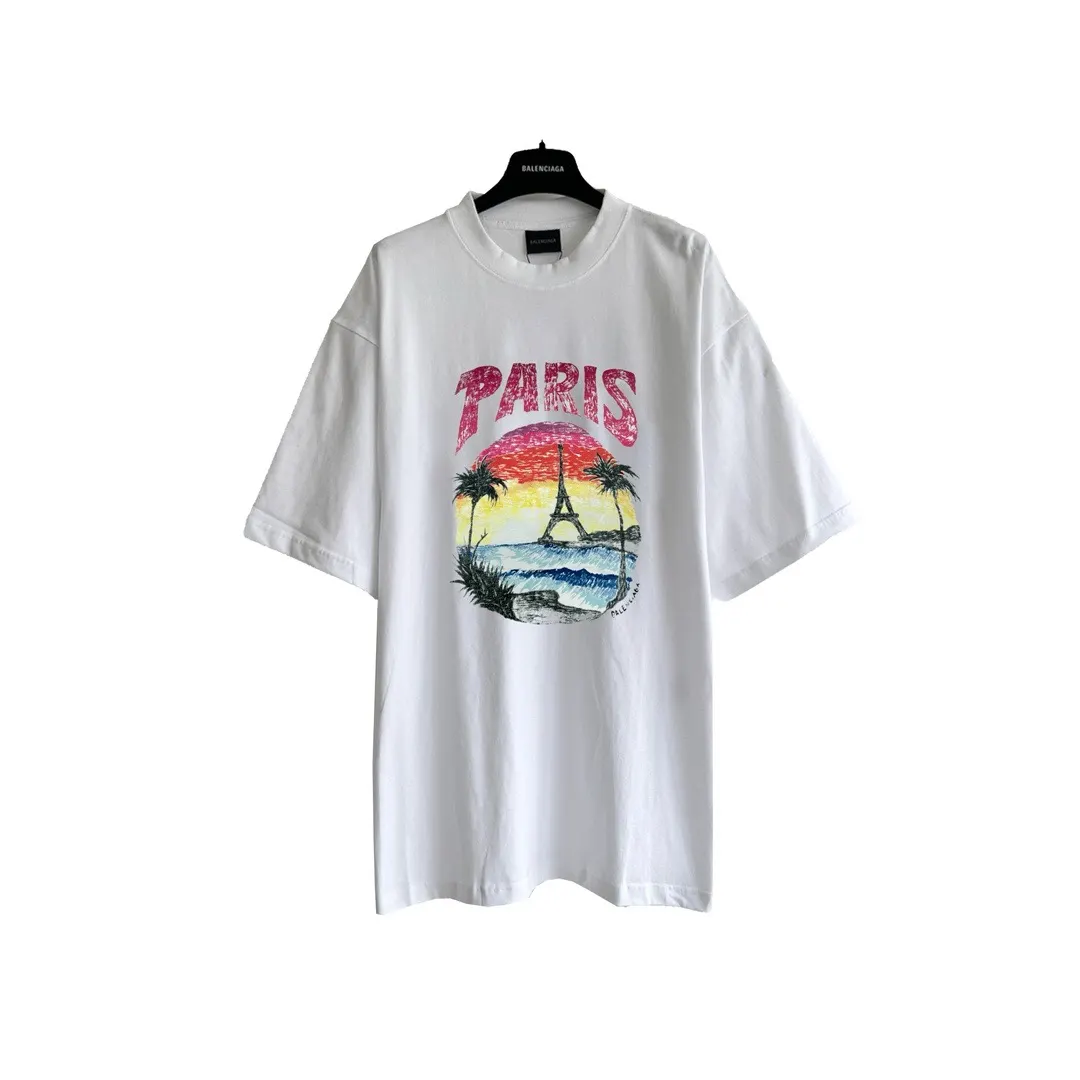 Balenciaga White Logo Print Short Sleeve T-Shirt Street