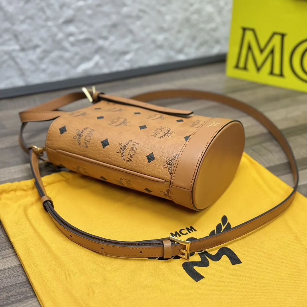 老花 皮革 MCM 小水桶 全套 爆 款水桶包 时 休閒水桶款