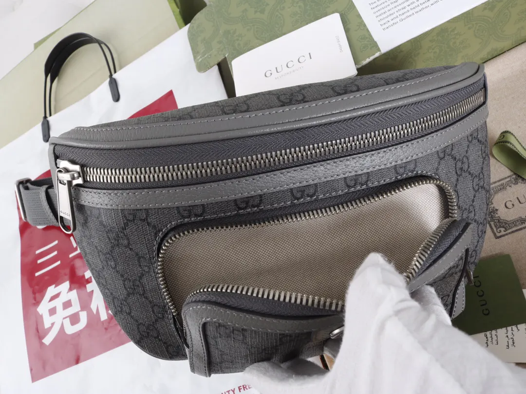 Black Gray Belt Bag Casual Leather
