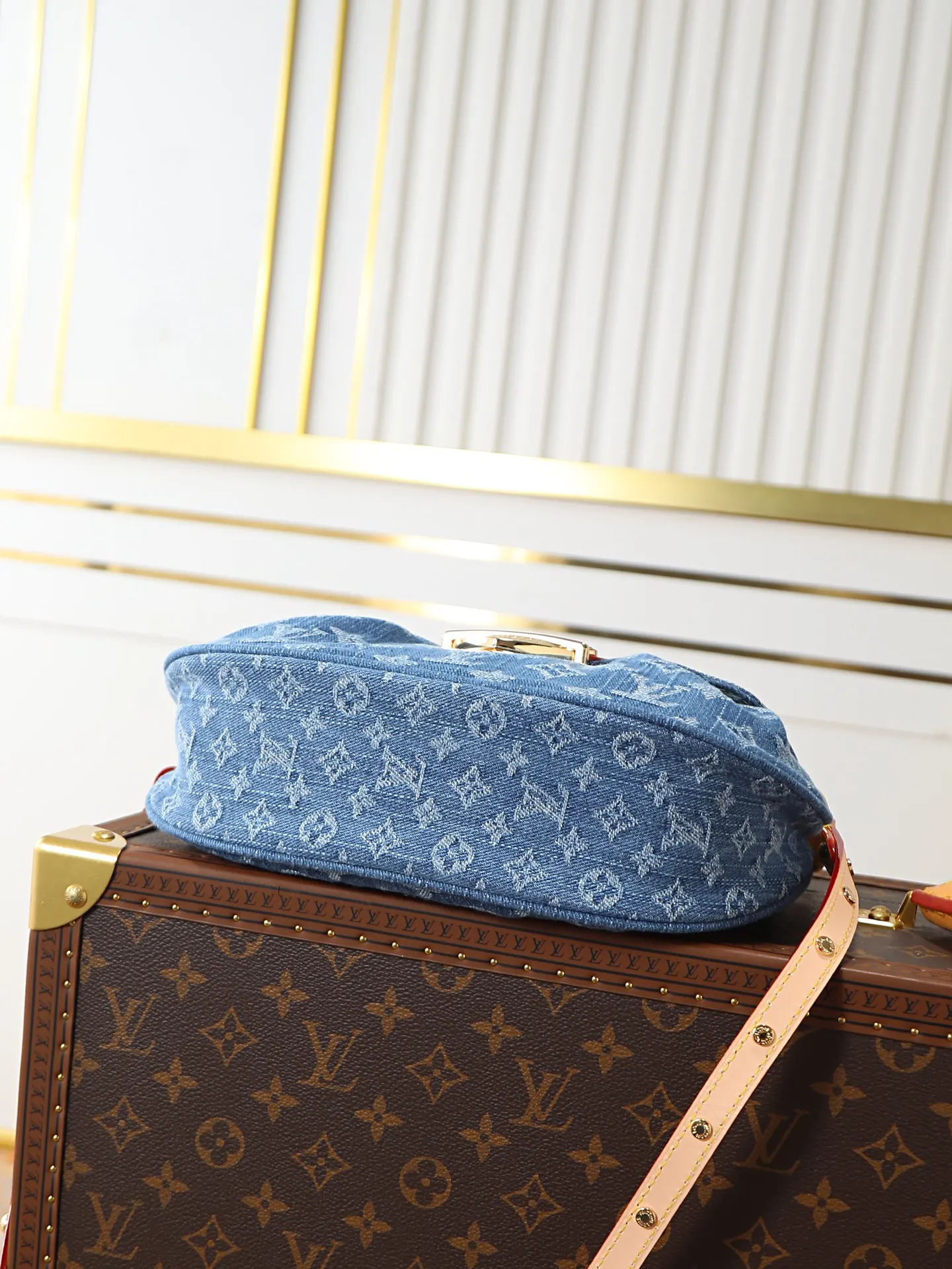 Blue Hobo Shoulder Bag Vintage Canvas