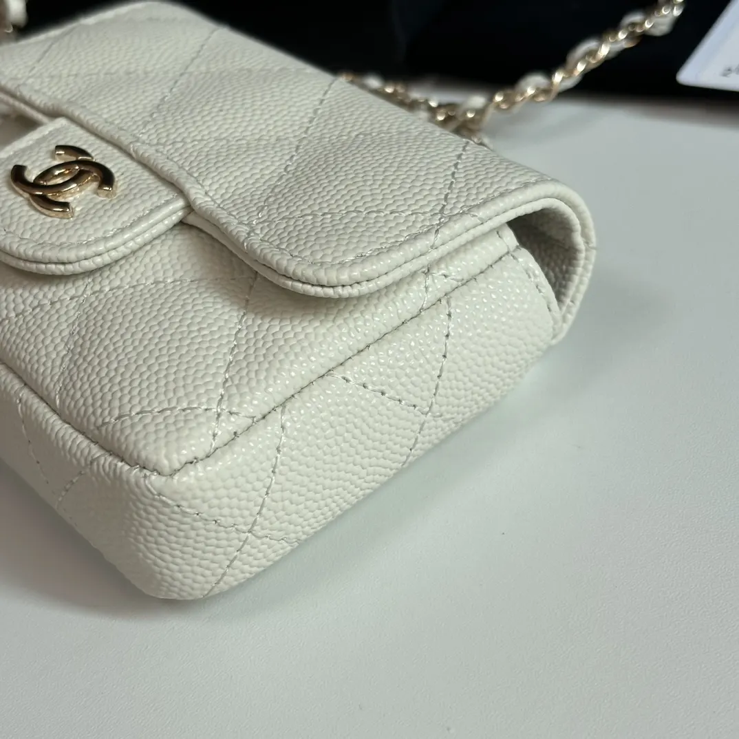 Chanel 迷你 白色 皮革 链条包