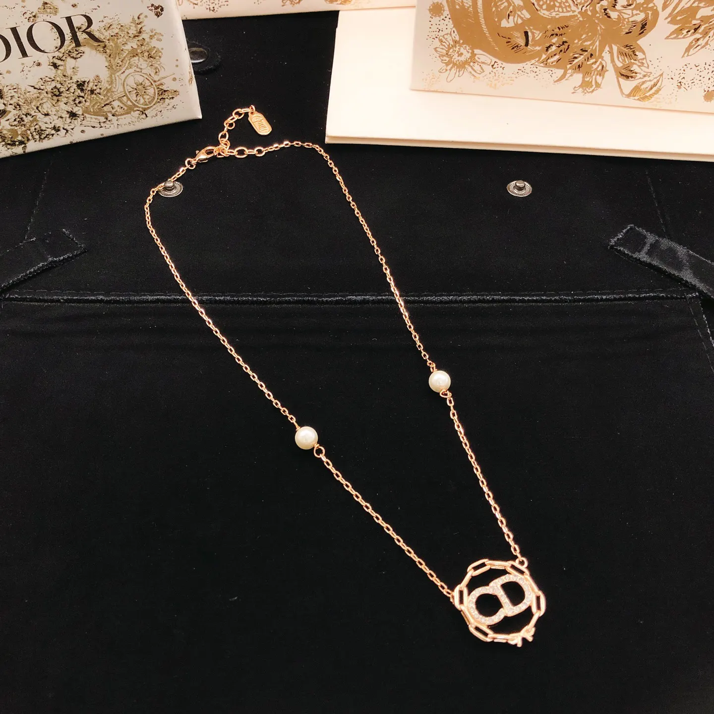 Dior 玫瑰金 金色 圆形 项链 精致锁骨链
