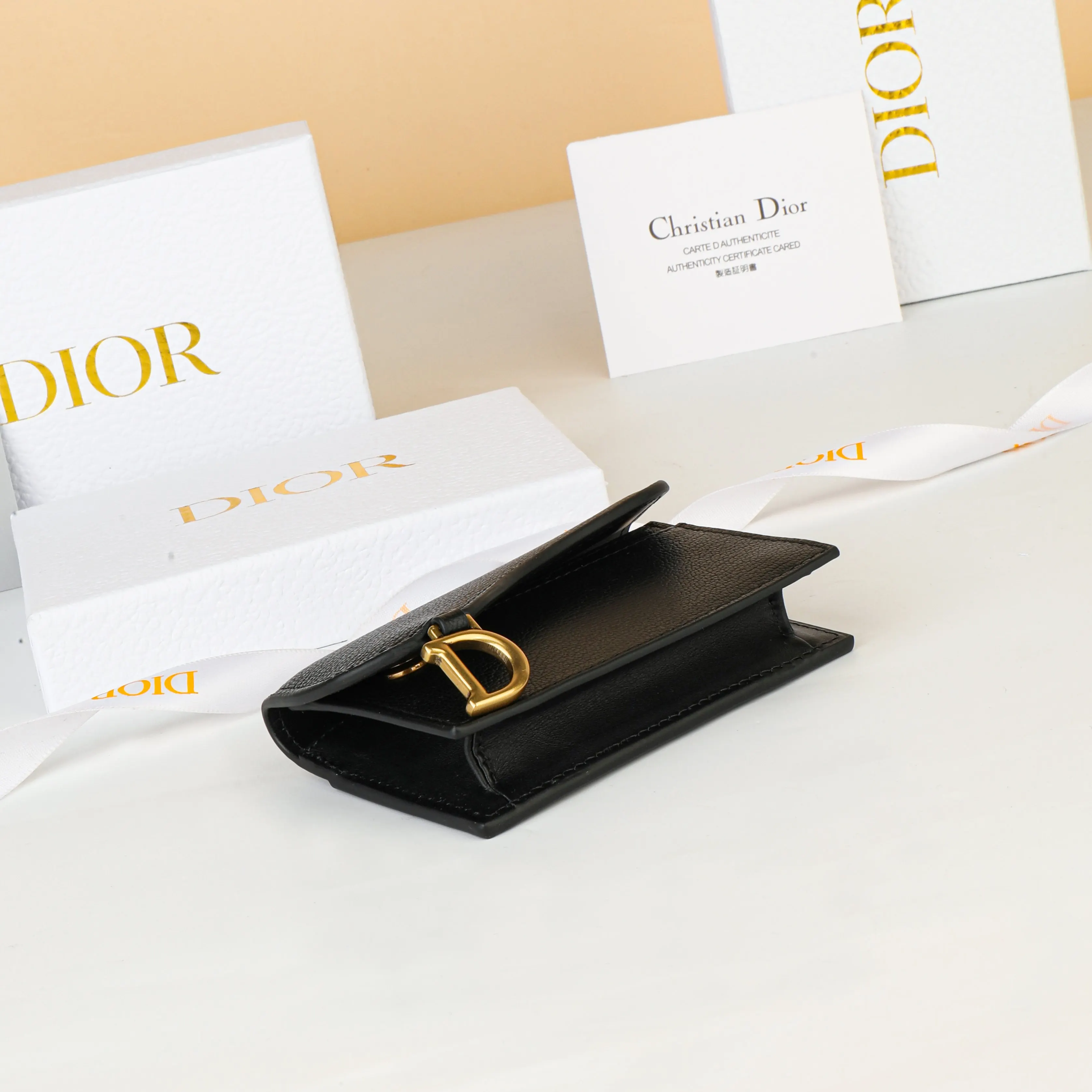 Dior Saddle 黑色 皮革 钱包