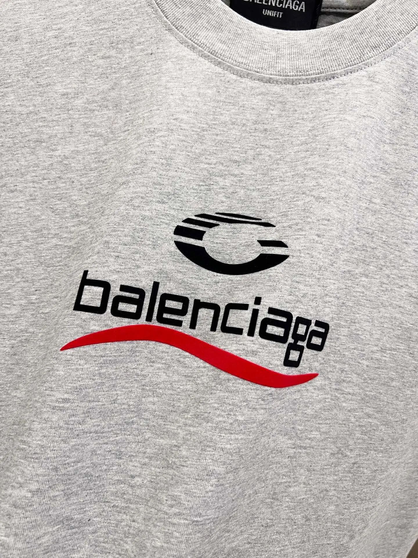 Balenciaga Wave Logo Crew Neck T-Shirt In Heather Grey