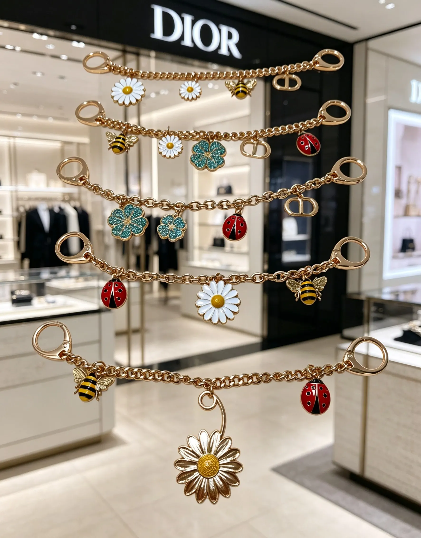 Dior Lady Dior 红色宝石吊饰 金链配饰款