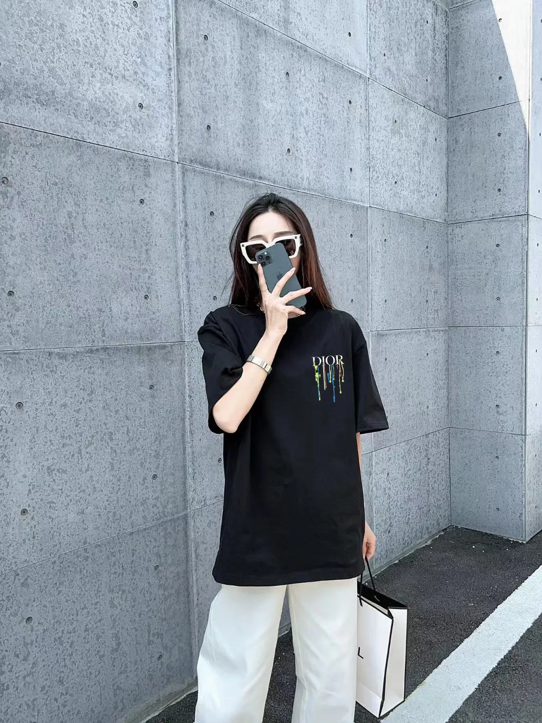Dior 黑色彩色字母短袖T恤 休闲