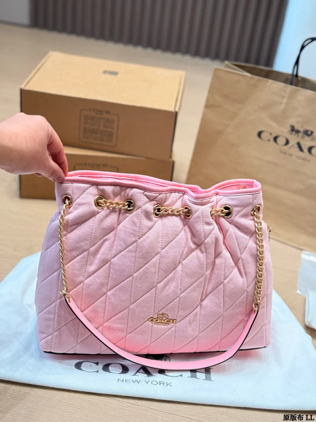 Coach 粉色 金色 托特包 大容量托特款
