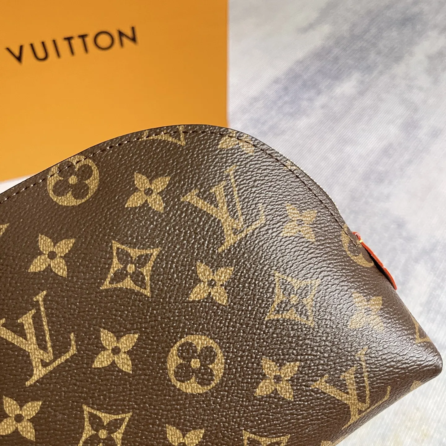 Gold Monogram Cosmetic Pouch Leather