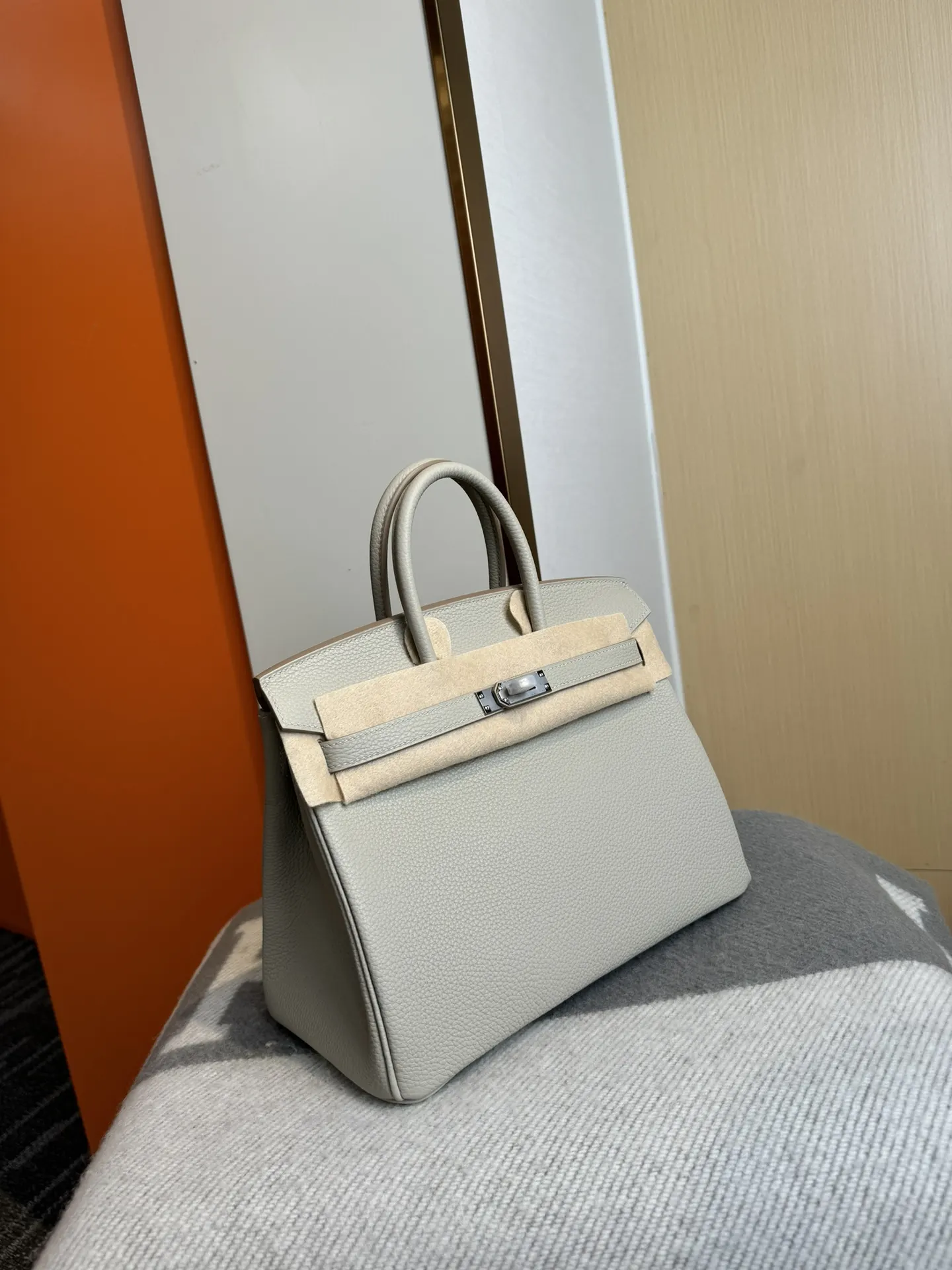 Birkin 铂金 进口Togo皮 冰川白 銀扣 手提包 通勤手提款