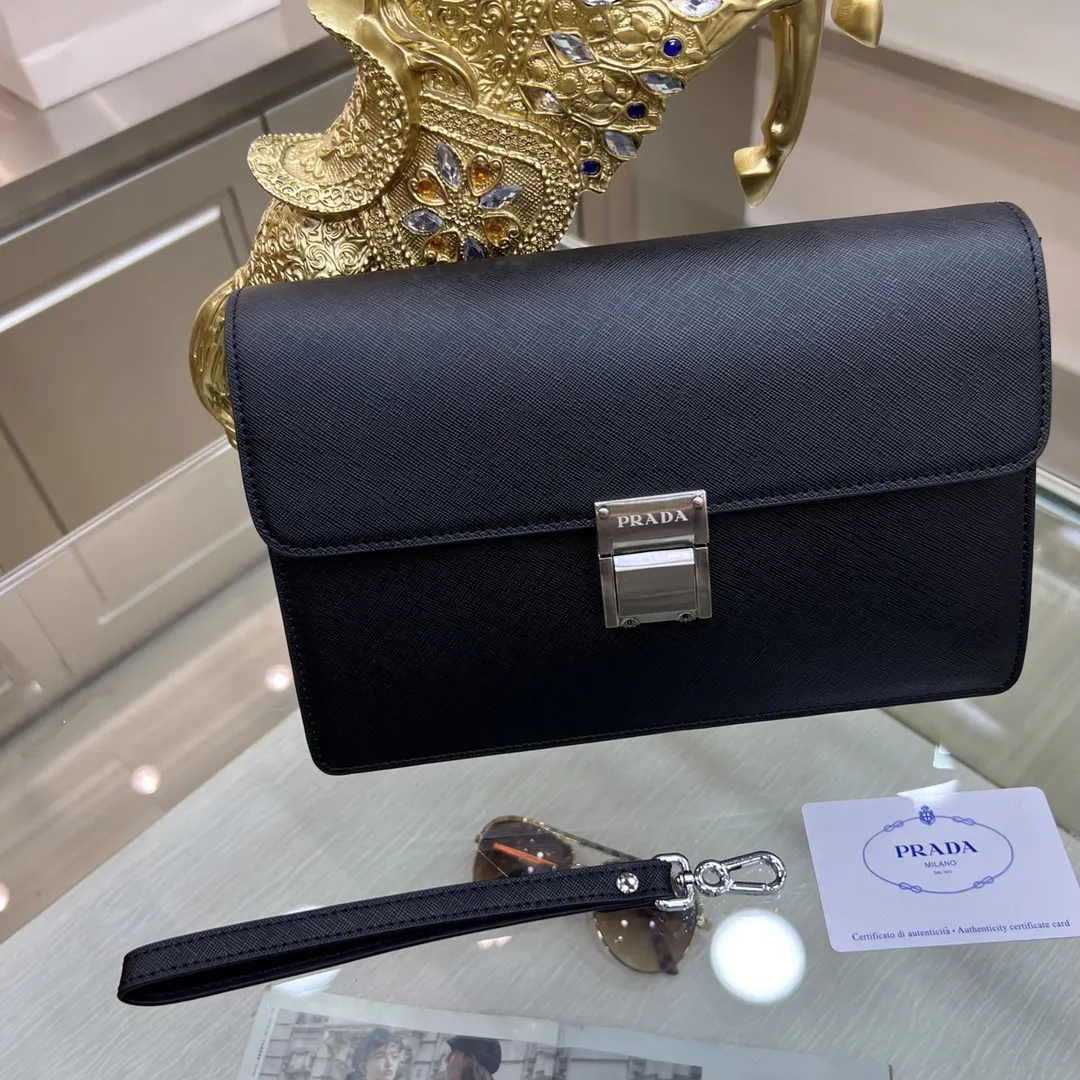 Prada Black Clutch Bag Business Leather