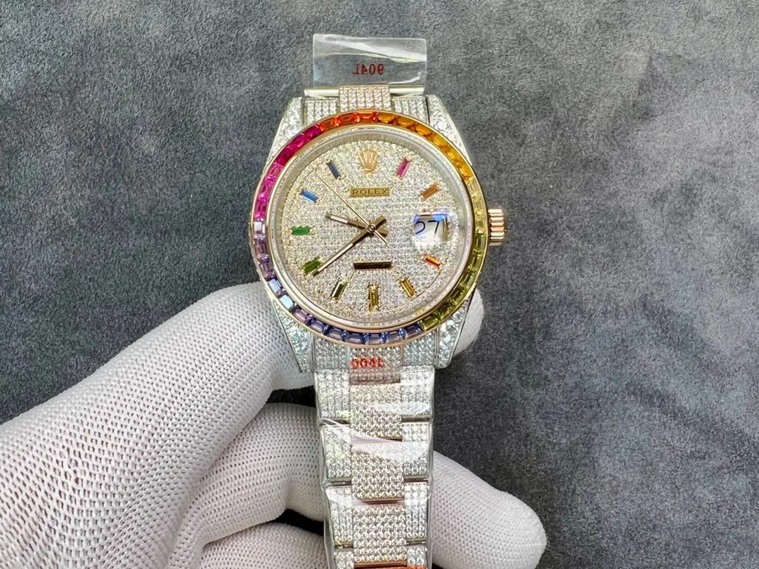 Rolex 密集镶满 的施华洛世奇钻 搭 抗刮损藍宝石镜面 手錶 經典腕表款