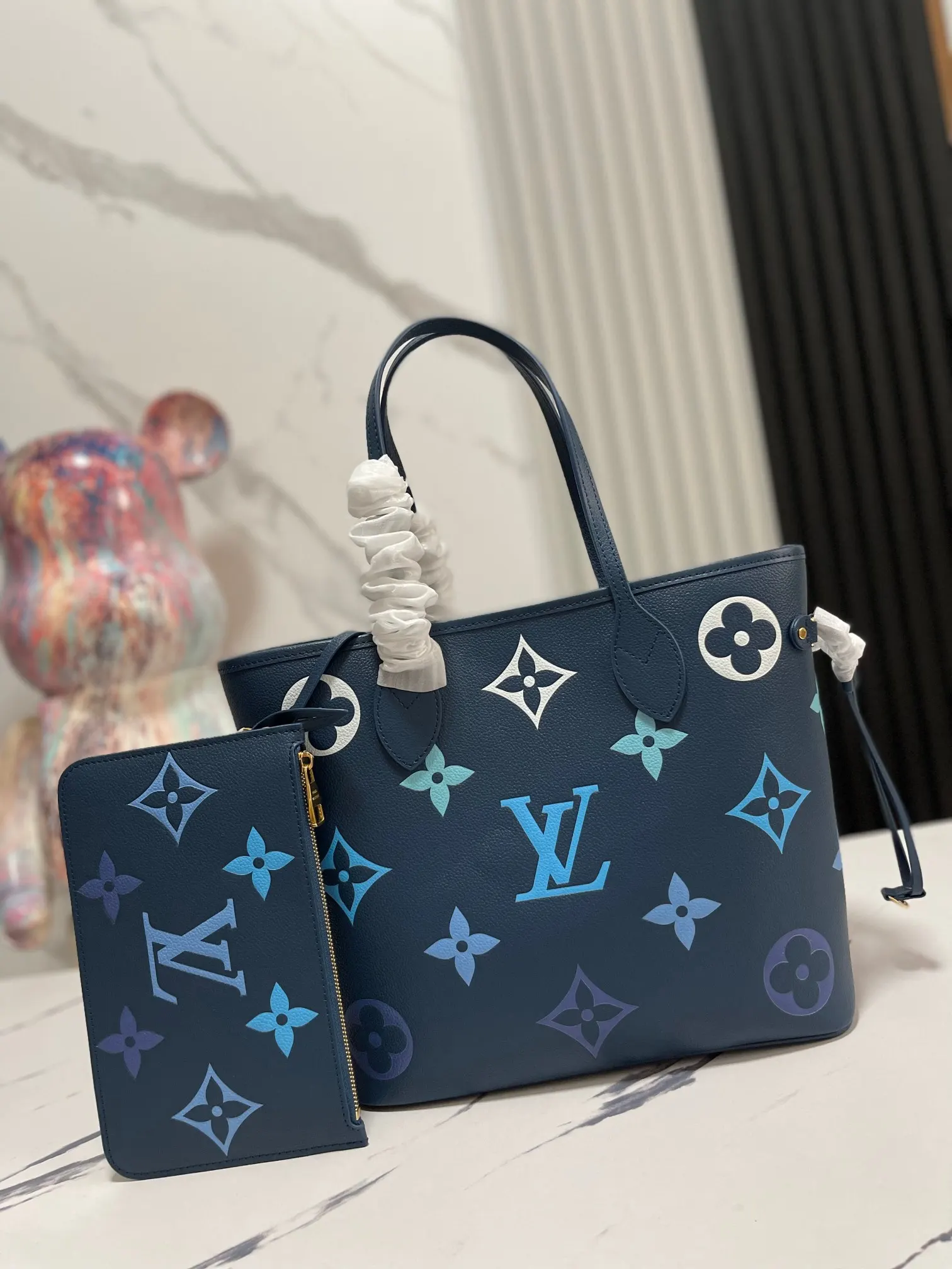 LV Neverfull 藍色 Mo托特包 大容量托特款
