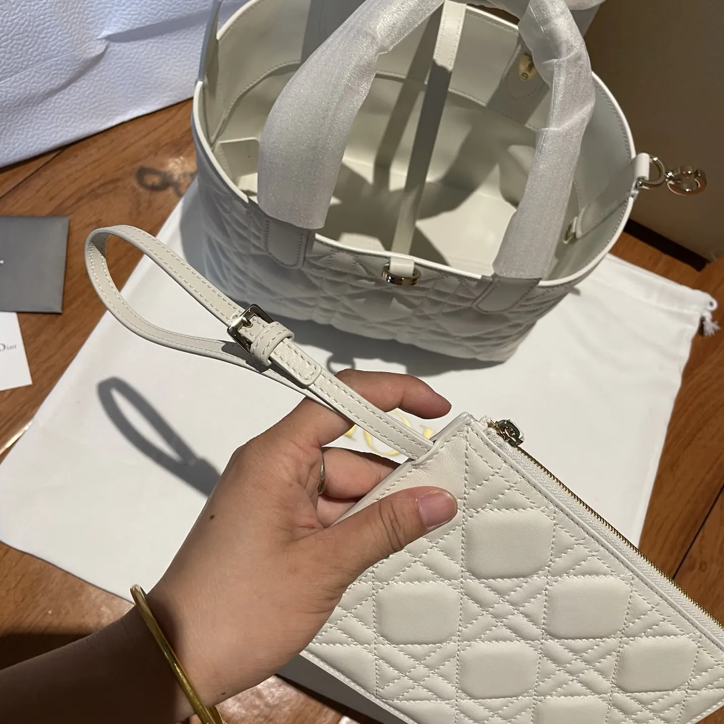 Dior 白色 奶白 牛皮 水桶包 休閒水桶款