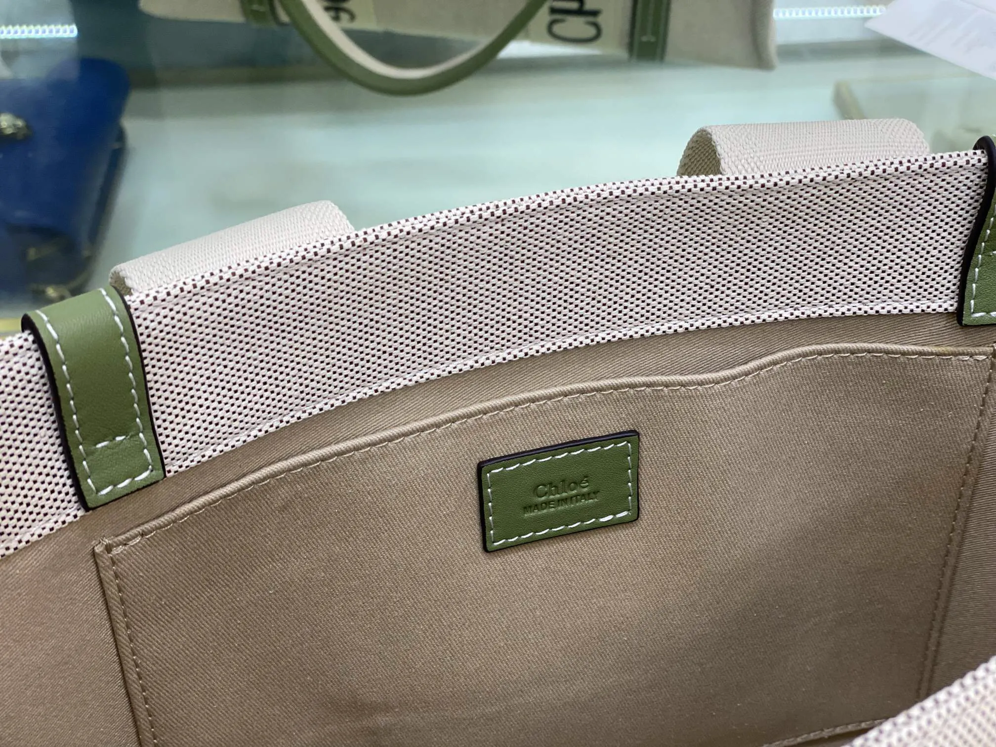 Green Beige Tote Bag Canvas