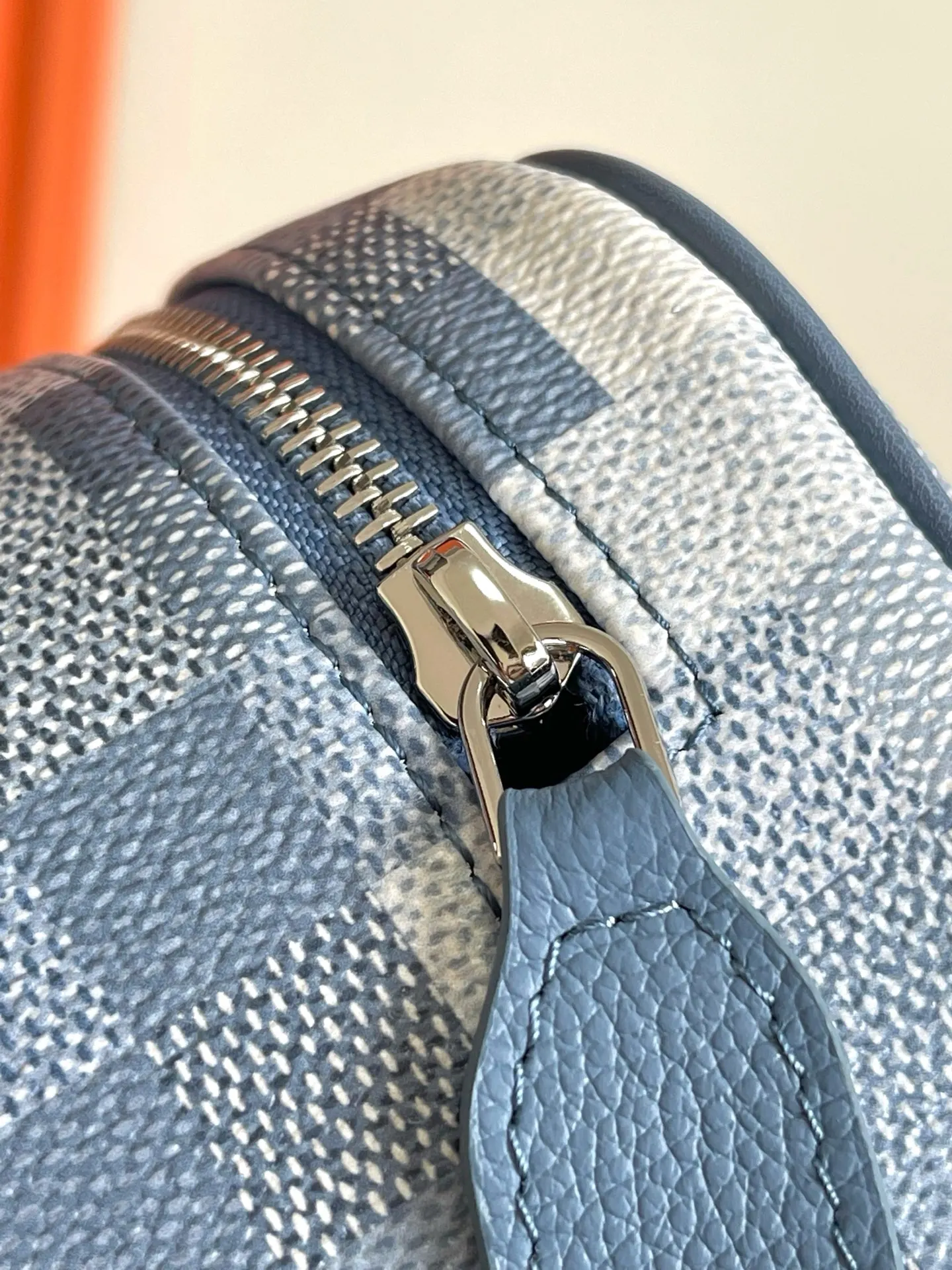 Blue Beige Cosmetic Pouch Leather