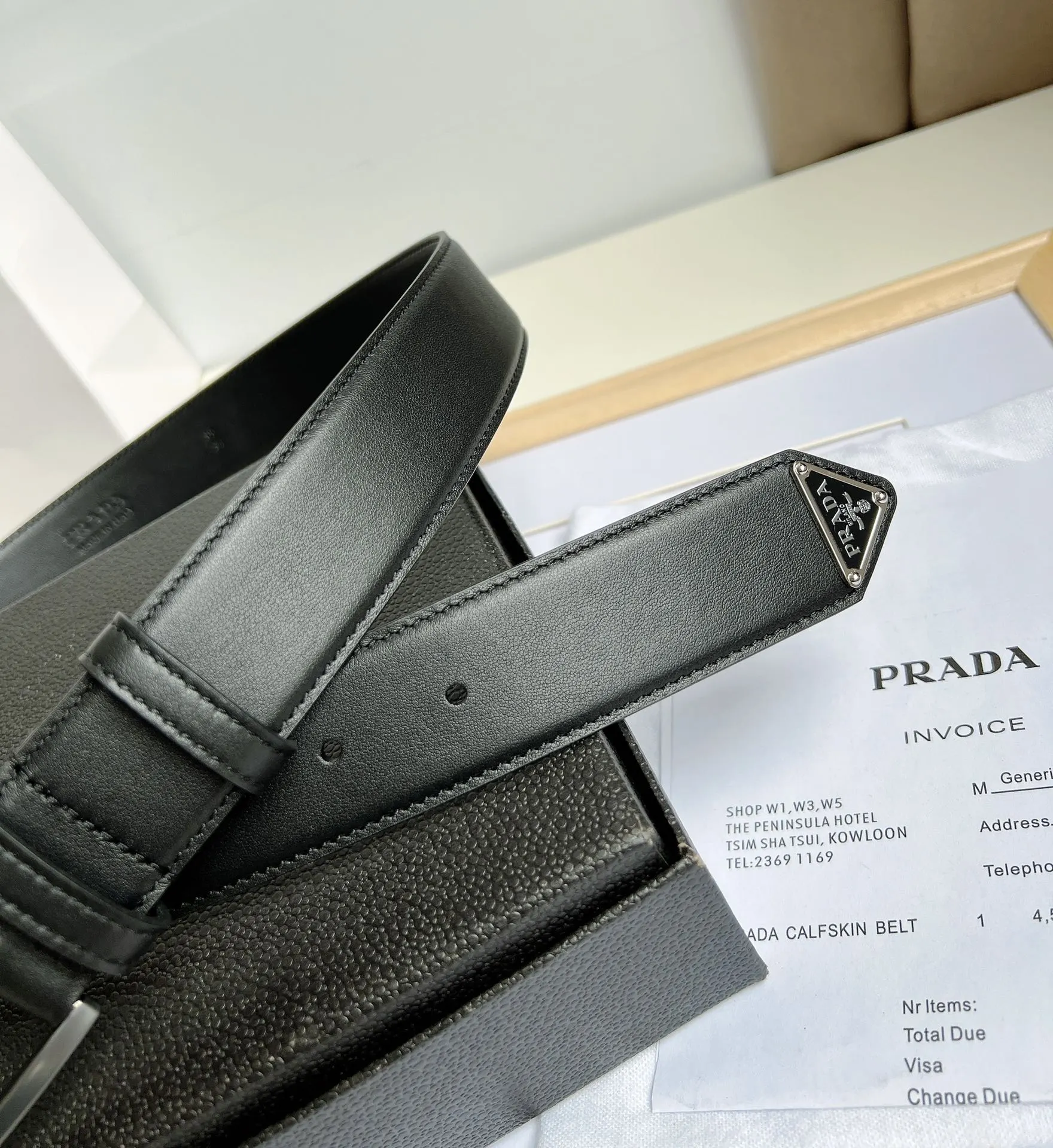 Prada 黑色 皮革 腰带