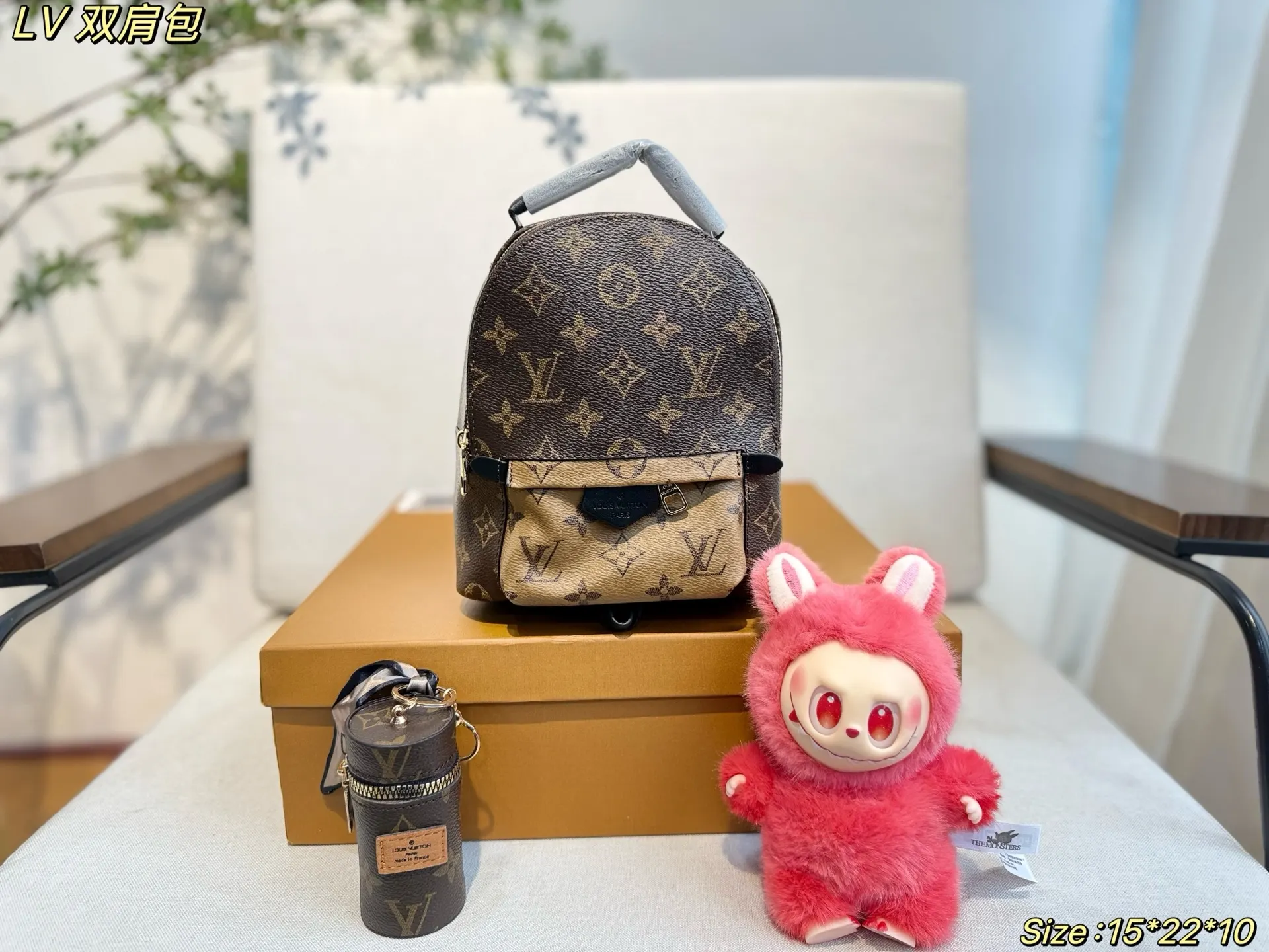 LV 老花 拼色 牛皮 雙肩包 实用雙肩款