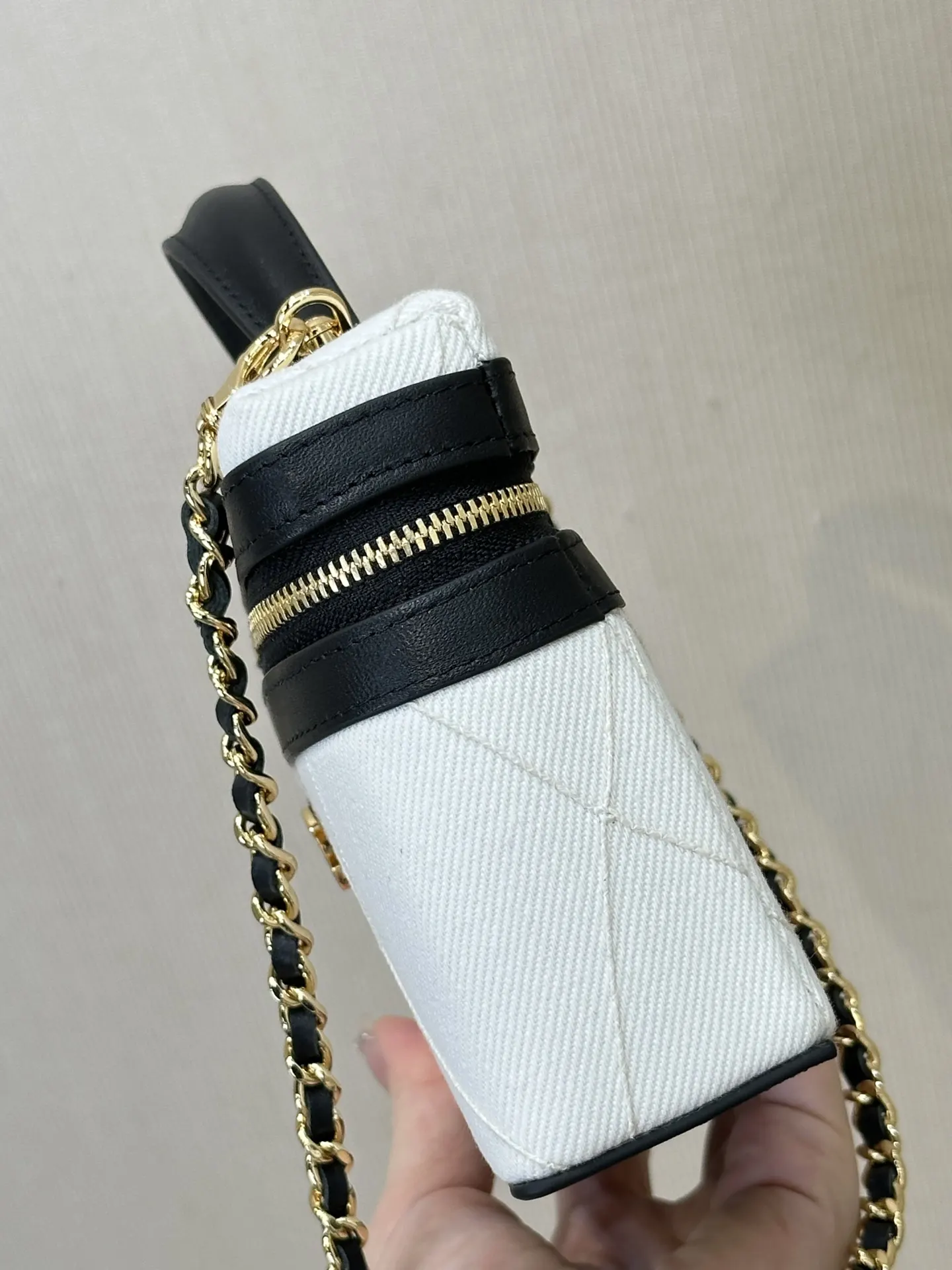 CHANEL 黑色 拼色 牛皮 链条包 精致链条款