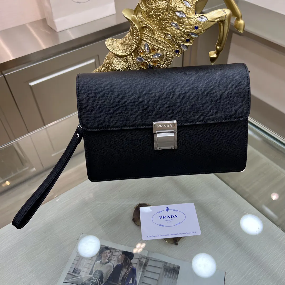 Prada Black Clutch Bag Business Leather