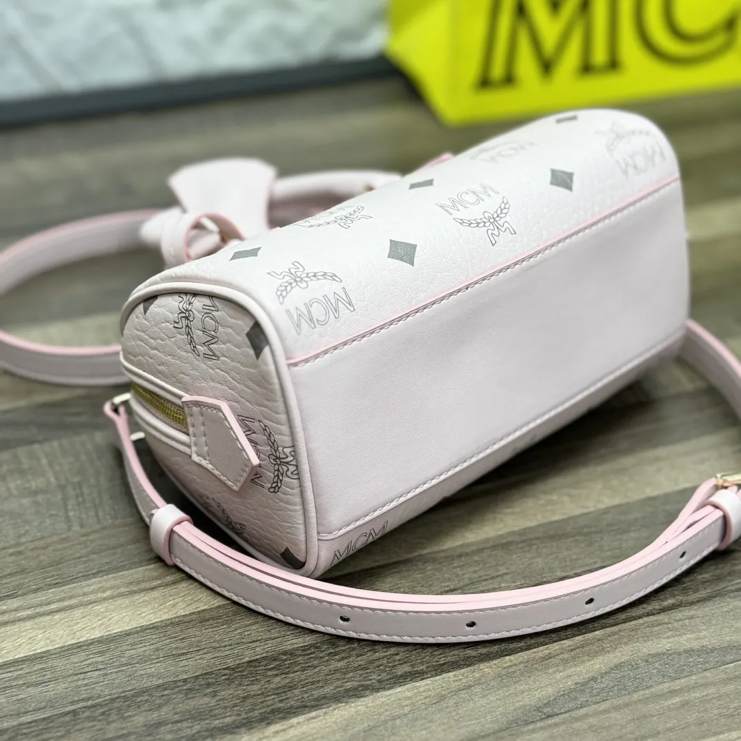 老花 皮革 Mcm Mini 波士顿包 全套 Cp 雙肩包 实用雙肩款