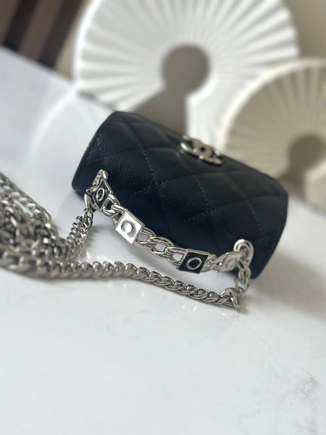 Black Gold Chain Bag Leather