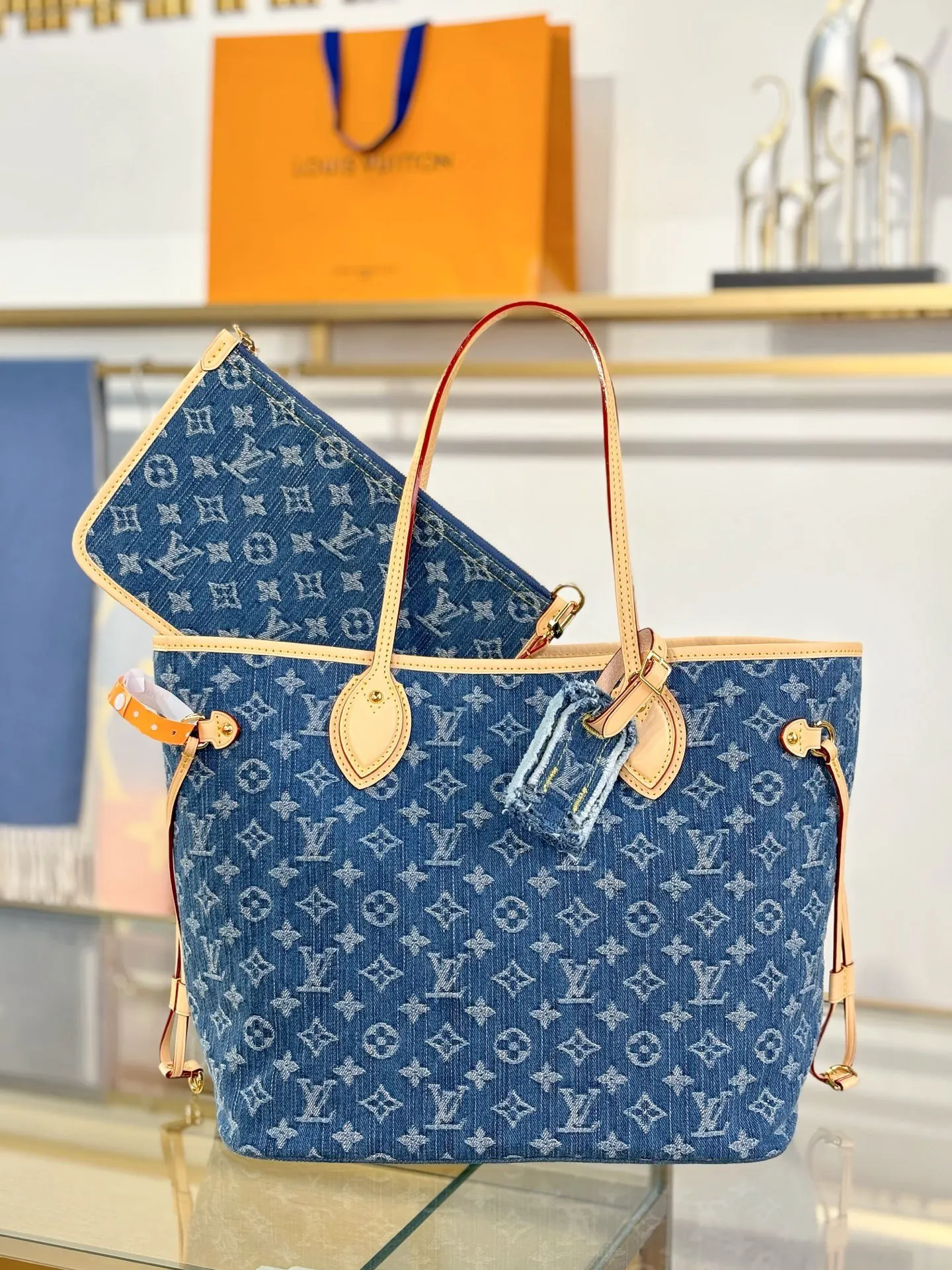 Neverfull 牛仔 丹宁 牛皮 收納包 旅行收納款