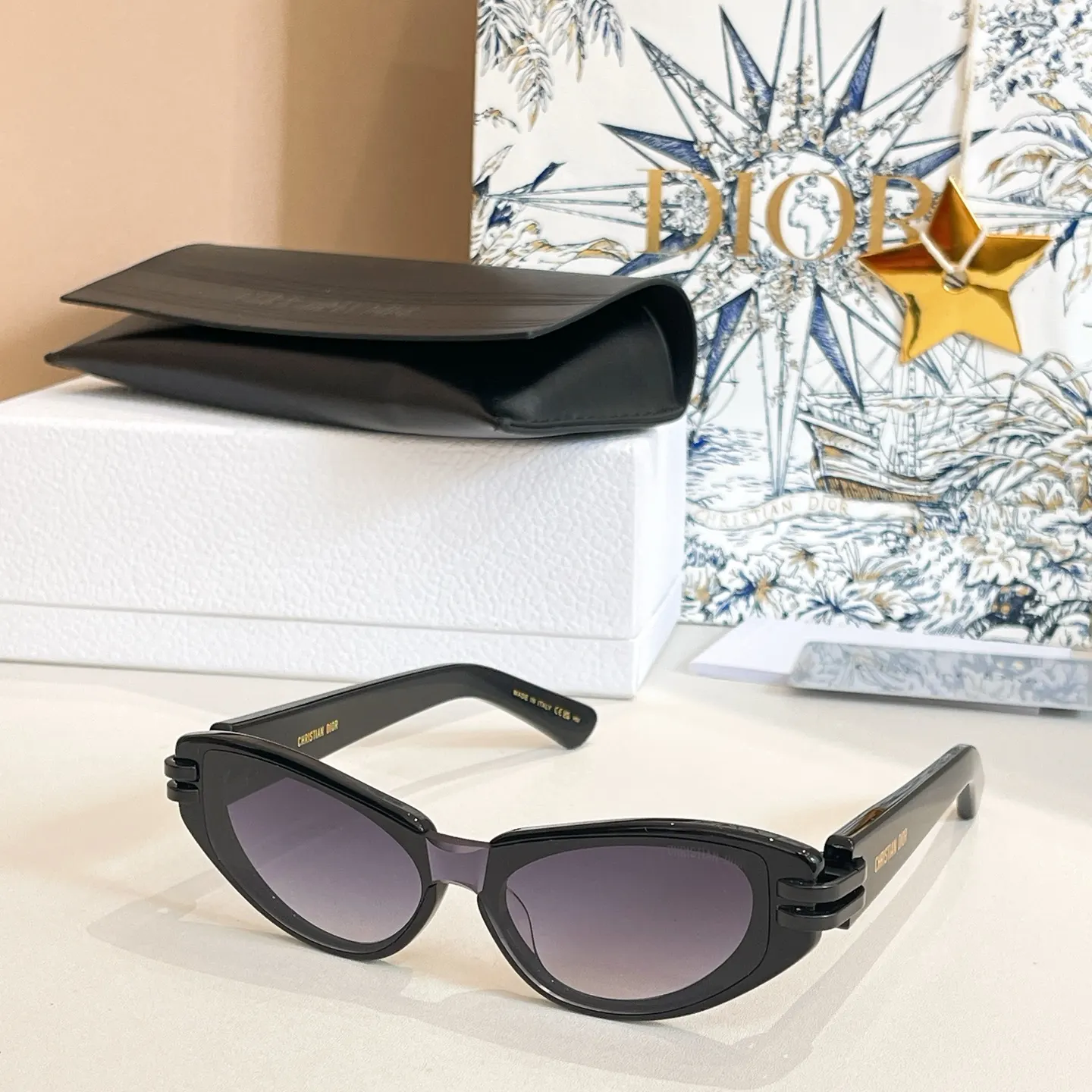 Dior 黑色猫眼太阳镜 复古遮阳