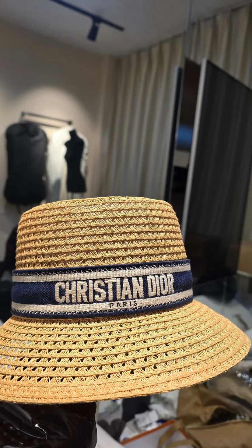 Dior 草编遮阳帽 黑白条纹 帽子
