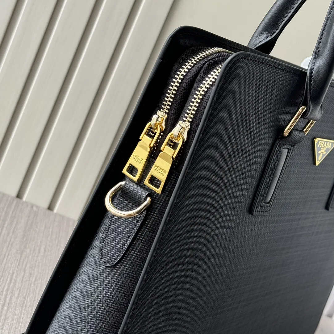 Prada Black Briefcase Business Commuter Leather