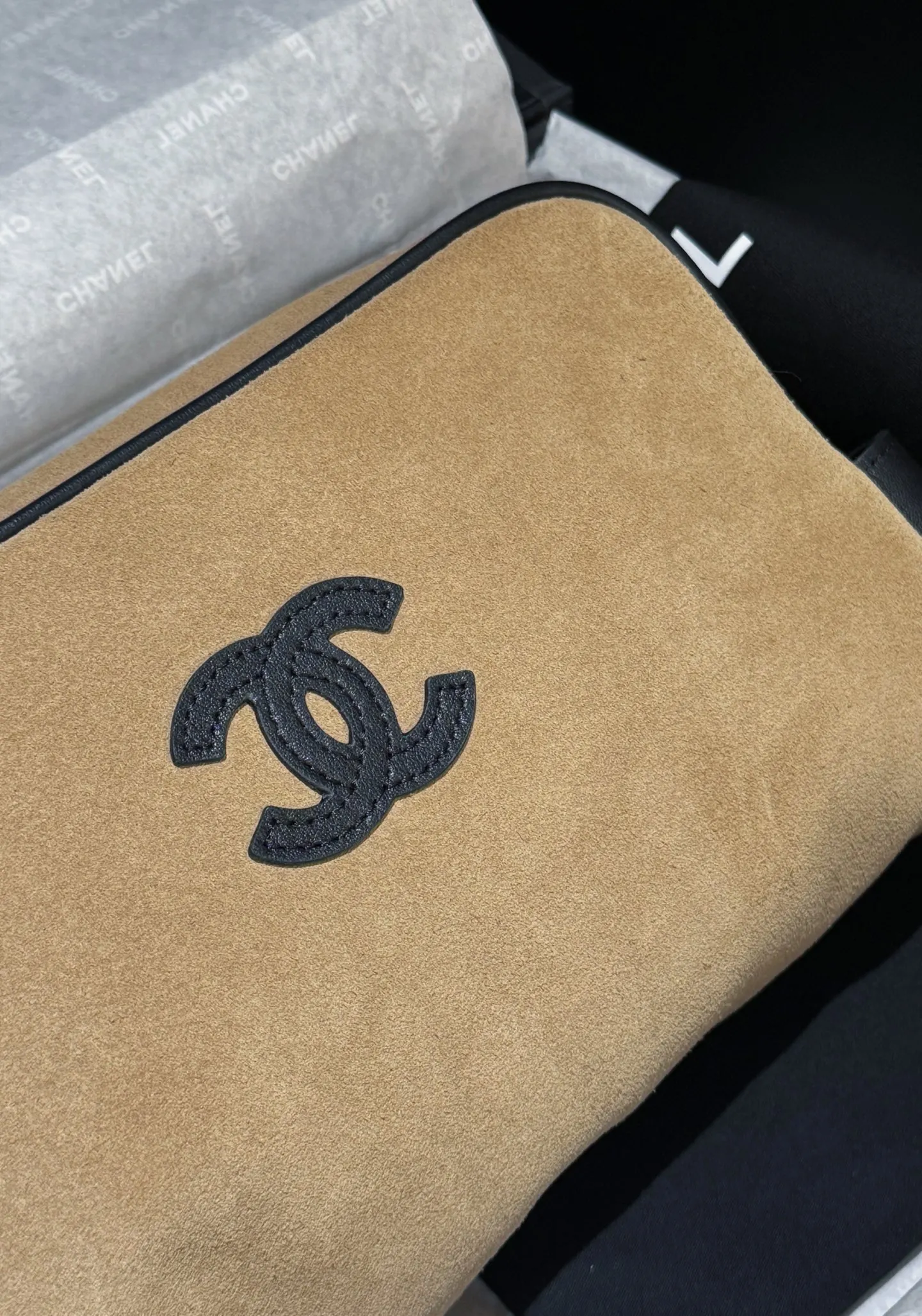 Chanel Black Beige Chain Bag Canvas