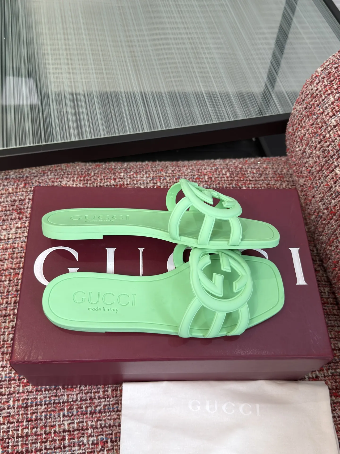 Gucci Interlocking G 薄荷绿色凉拖 休闲 运动鞋